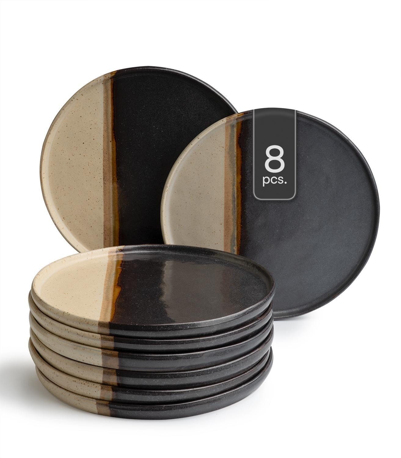 Speiseteller RACO, Ø 27 cm, Schwarz, Braun, Keramik, matt, (8 St)