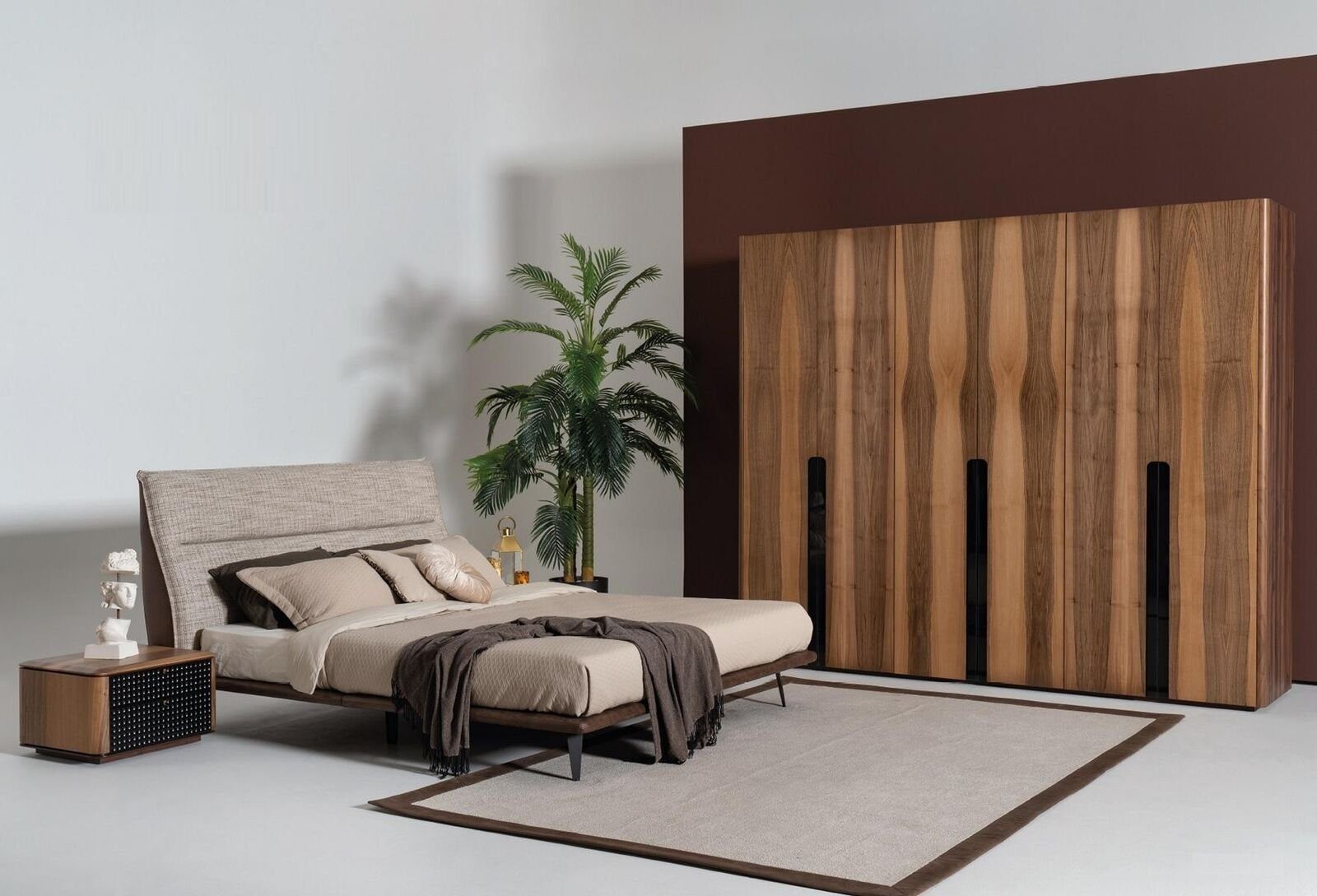 JVmoebel Bett Italienische Stil (3-tlg) Schlafzimmer Bett 3tlg. Nachttisch 2x Modern Luxus