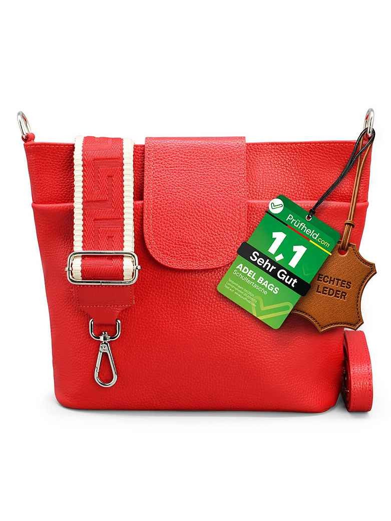 Adel Bags Schultertasche SARA Umhängetasche Damen Rot aus Echtleder Crossbody (Test SEHR GUT, Note 1.1), 20 Farboptionen, Hergestellt in Italien, mit 2 Riemen