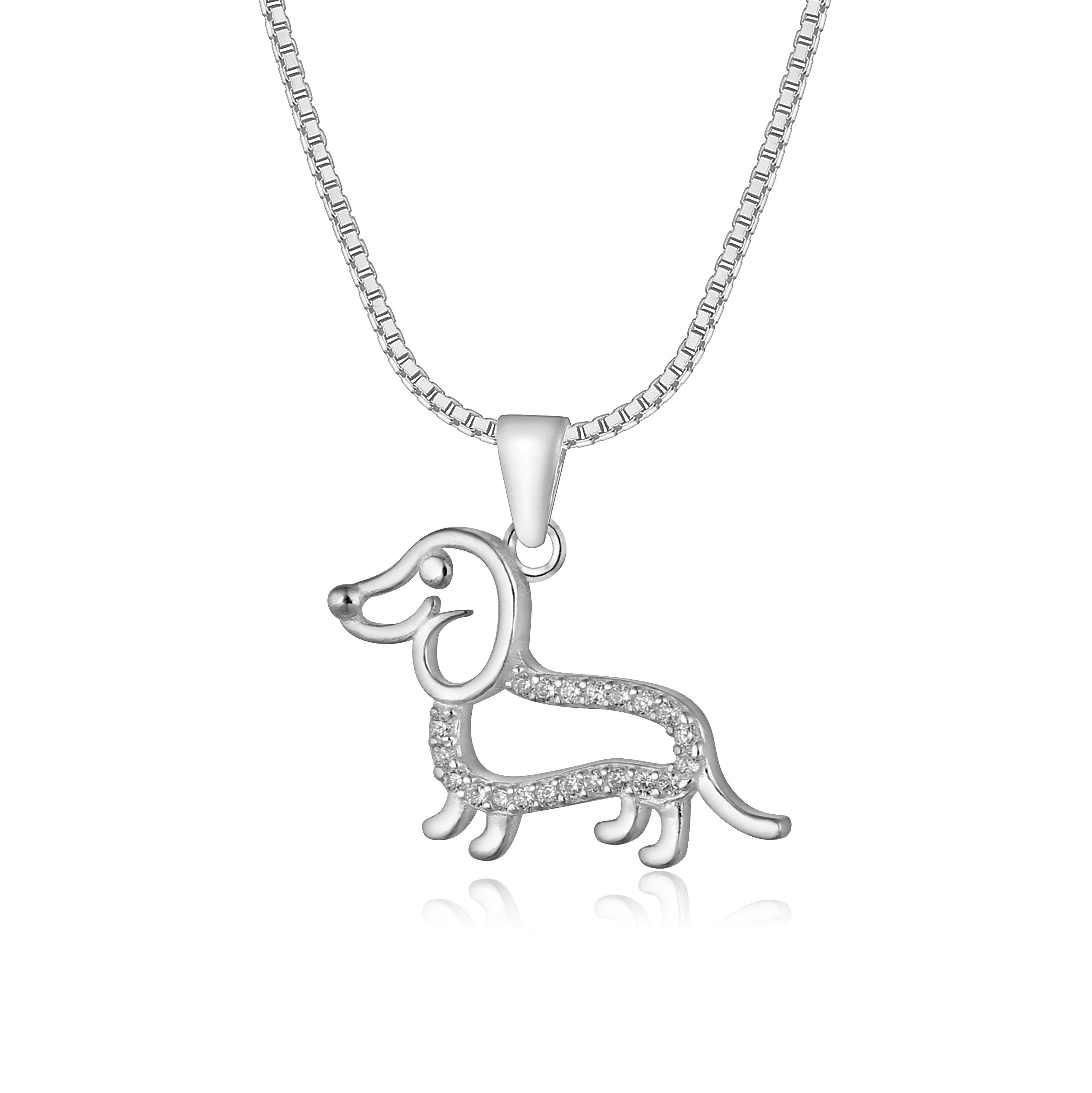 NAHLE Kette mit Anhänger Silber Halskette Dackel Tierliebhaber Kette (inklusive Schmuckbox), 925 Silber Anhänger - rhodiniert