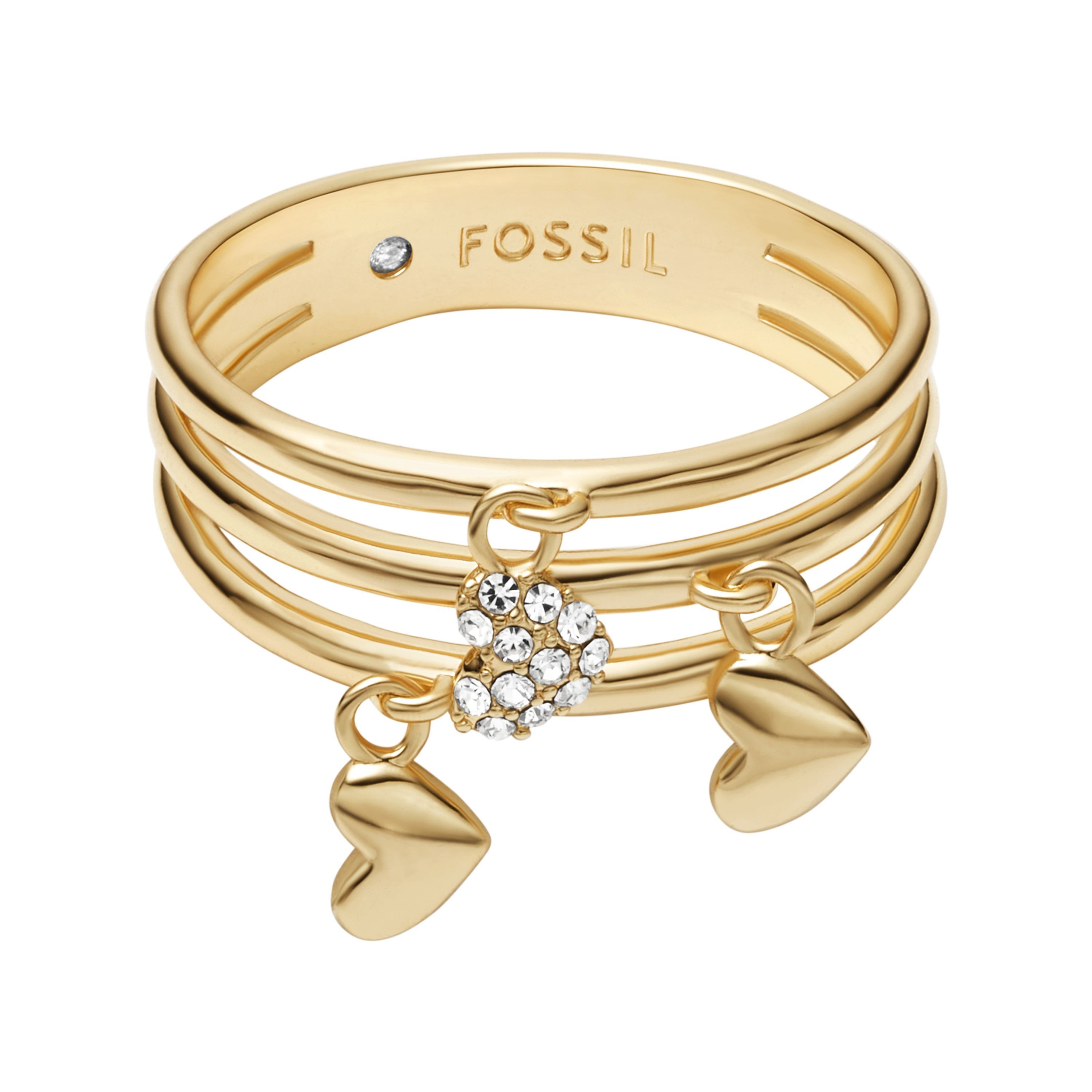 Fossil Fingerring Schmuck Geschenk Metall SUTTON Herzen, mit Glasstein