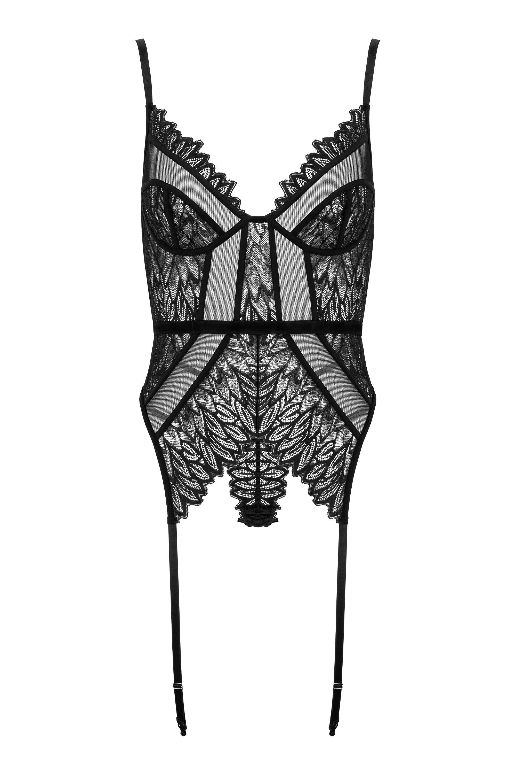 KOTEK Corsage Strapscorsage in schwarz mit String Blumenmuster (Set)