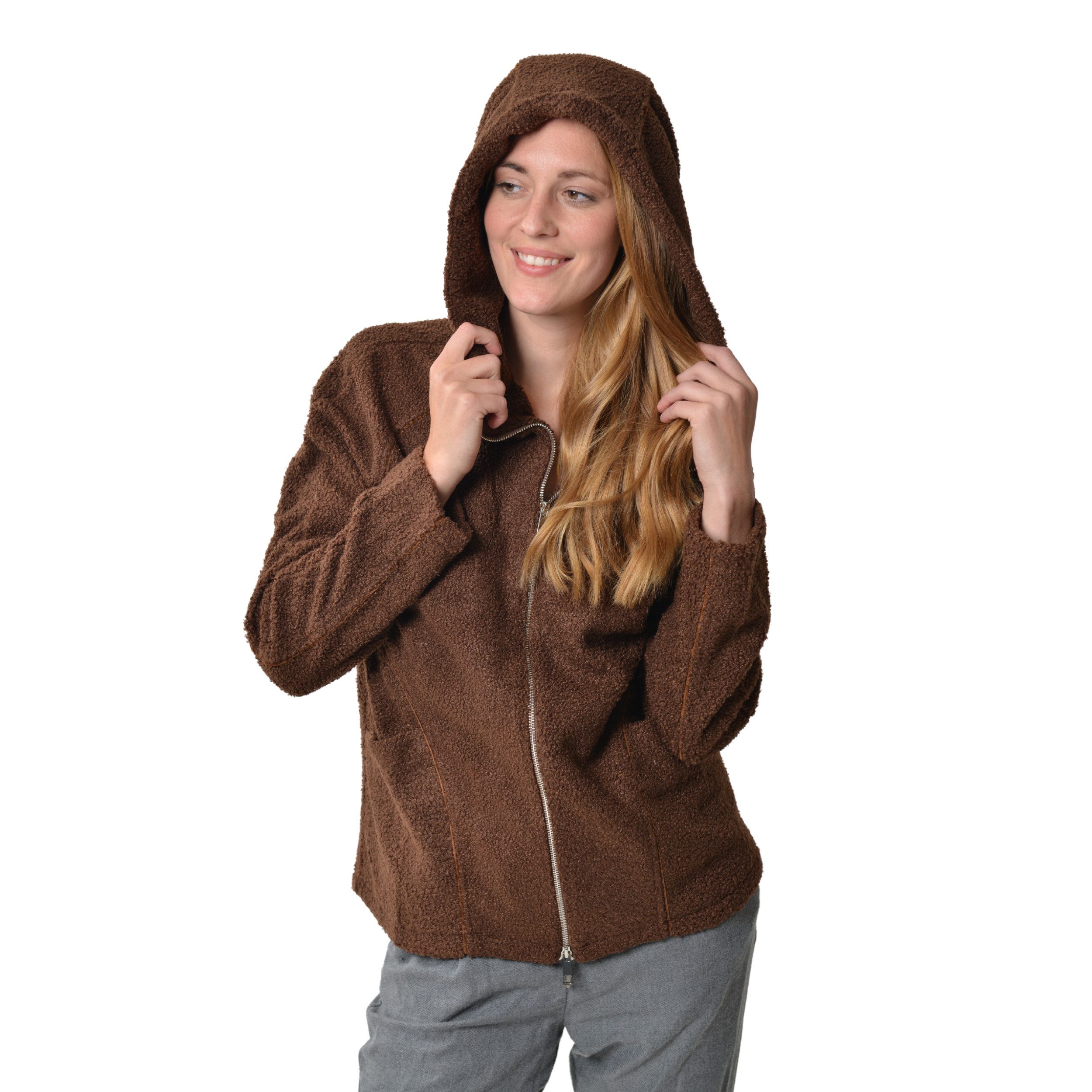M-Diamant Sweatjacke Unisex Teddy Fleecejacke mit Kapuze Winterjacke Übergangsjacke kuschelig durch weiches Teddy-Fleece
