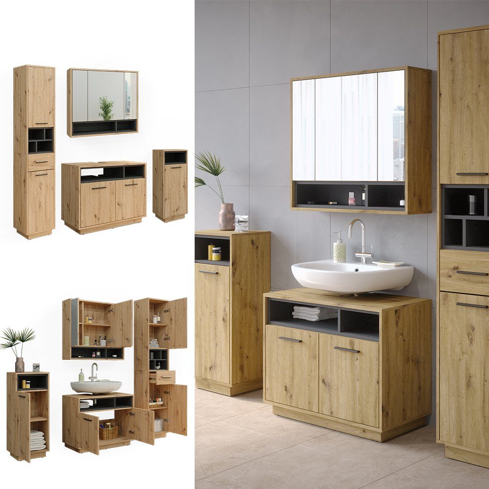 Vicco Badmöbel-Set Beatrice, Eiche/Anthrazit, 4 Teile, günstig online kaufen