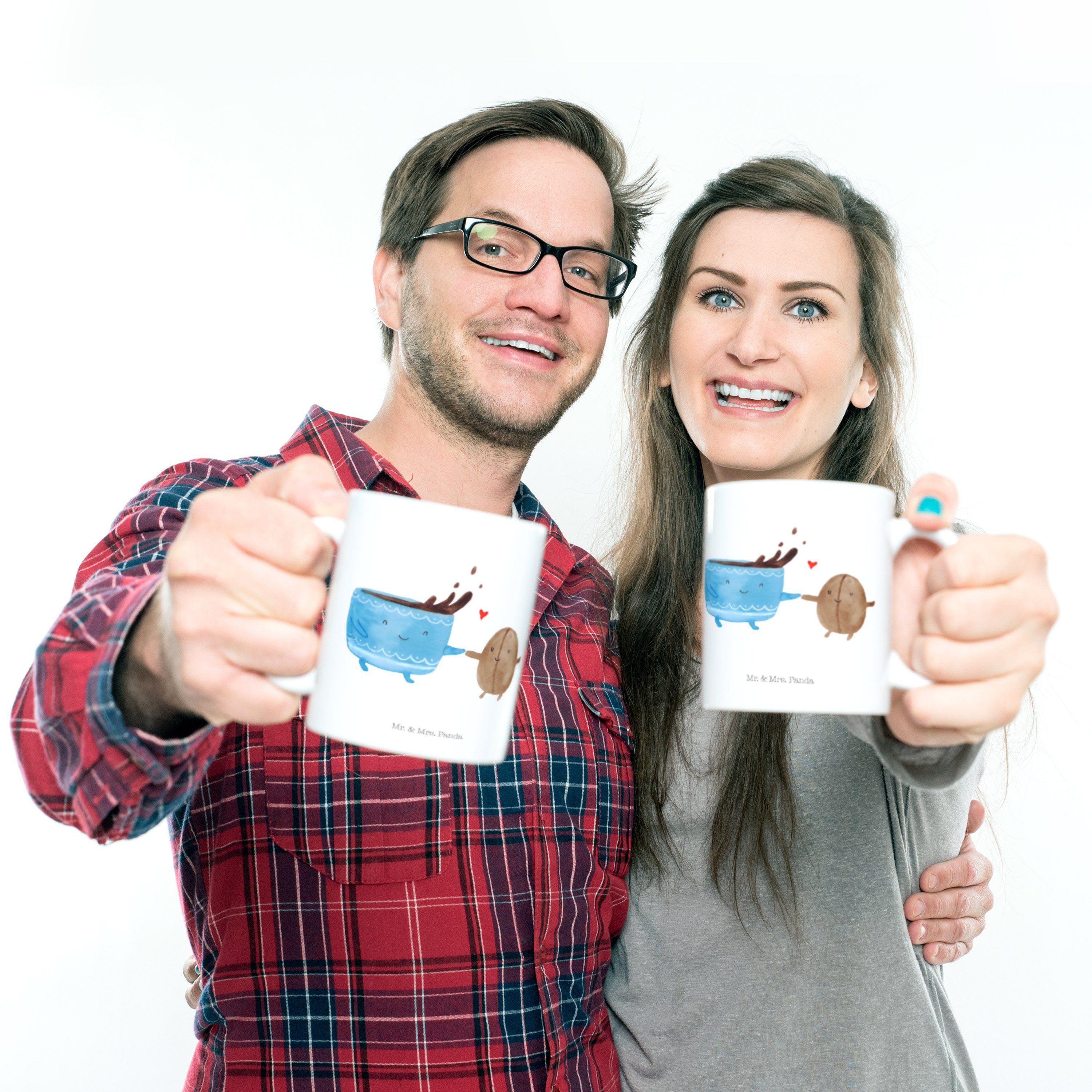 Mr. & Mrs. Panda Kinderbecher Kindergarten, Geschenk, Kunststoff Reisetasse, - Bohne Weiß Kaffee - Tiermotive