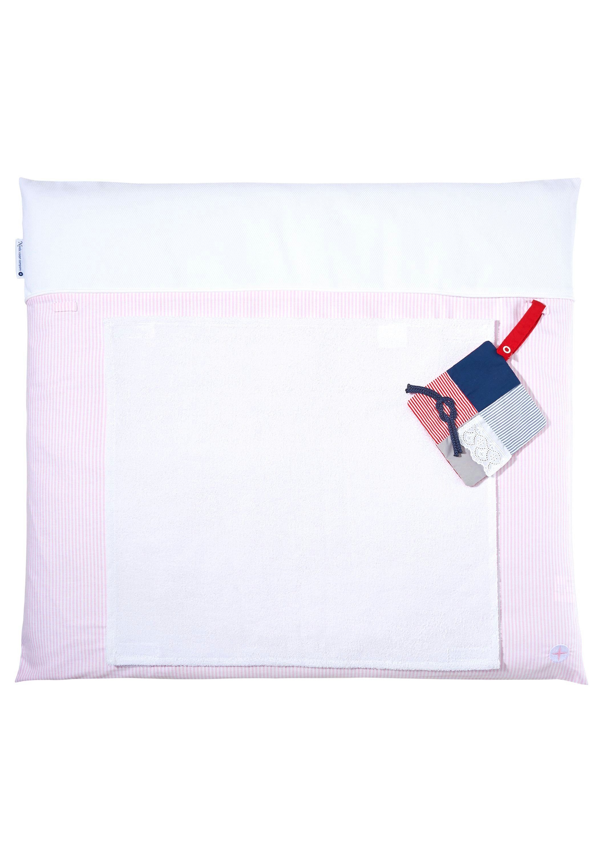 Nordic Coast Company Wickelauflage, Baby zertifizierte Wickelauflage Weiß Wickelunterlage Rosa [70x80 Wechselbares Baumwolle 100% cm] gestreift Wickeltischauflage Handtuch