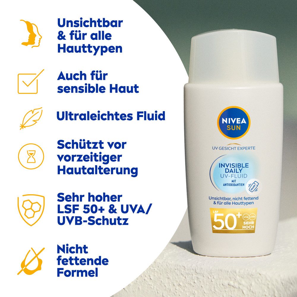 Nivea Sun Sonnenschutzfluid Invisible Daily UV-Fluid LSF 50+, mit Antioxidantien