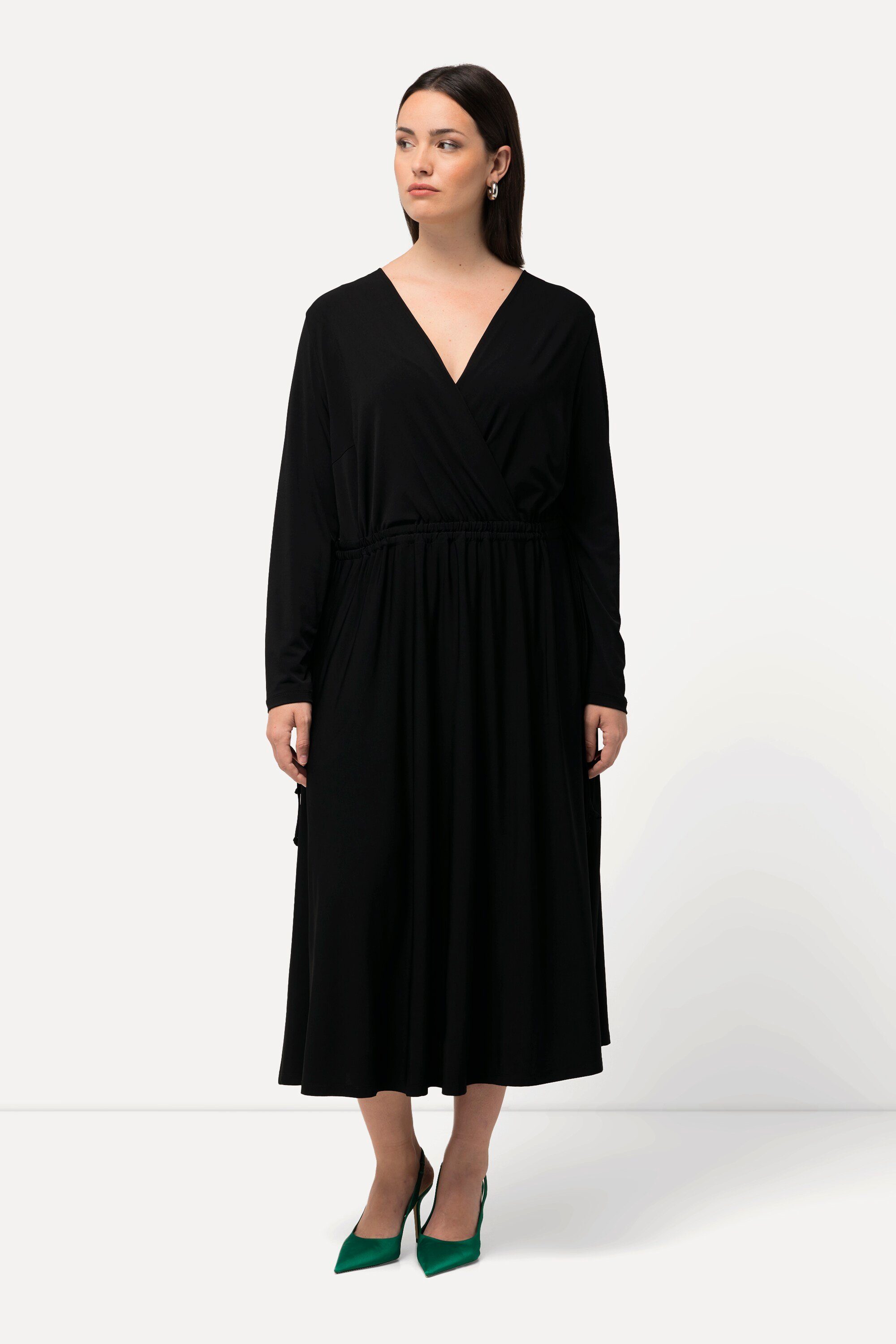 Midikleid Jerseykleid A-Linie Wickeloptik V-Ausschnitt