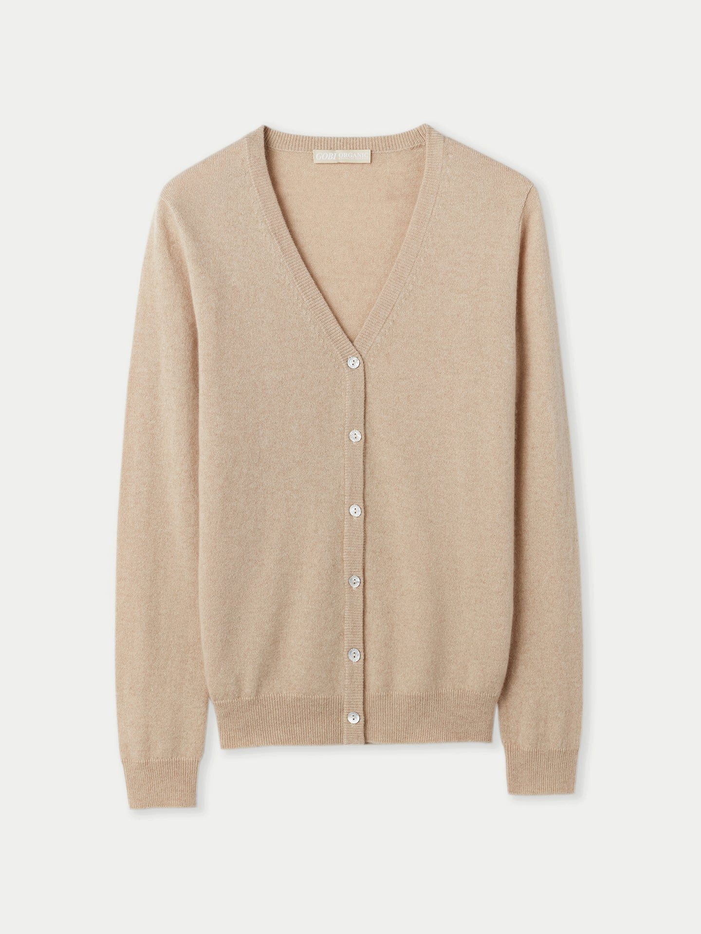 GOBI Cashmere Strickjacke Naturfarbe V-Ausschnitt Kaschmirstrickjacke günstig online kaufen