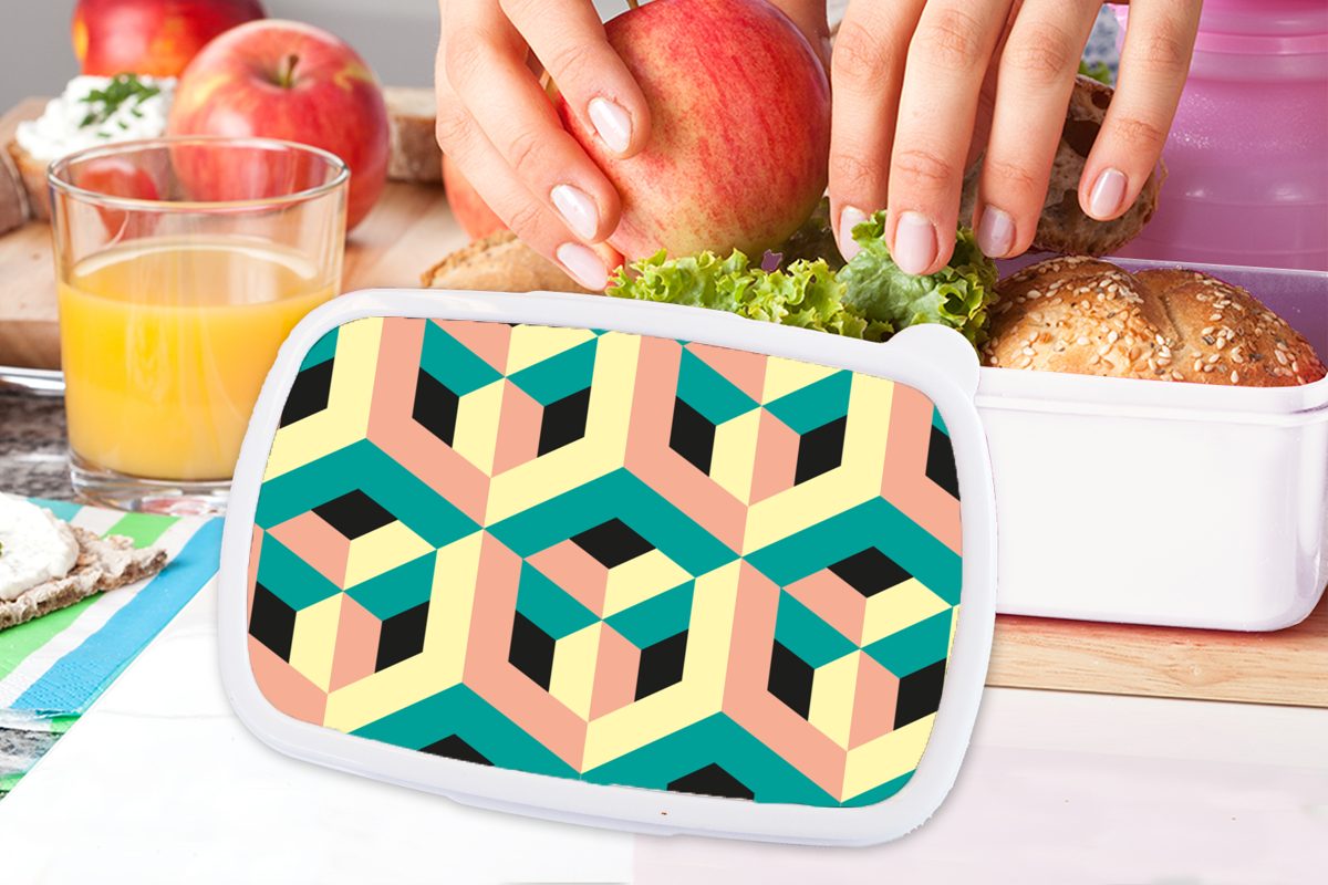 Kunststoff, MuchoWow Kinder Muster (2-tlg), für weiß für - Brotdose, und Würfel, und Mädchen Brotbox Jungs Erwachsene, - Lunchbox 3D