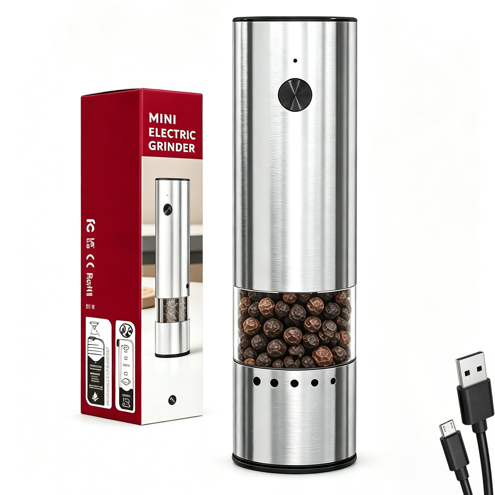 wohnTRAUM24 Salz-/Pfeffermühle Mini Salz und Pfeffermühle Elektrisch - 300mAh & 30ml 1er Set Akku, Wiederaufladbar Gewürzmühle Klein Elektrischer Salz & Pfefferstreuer
