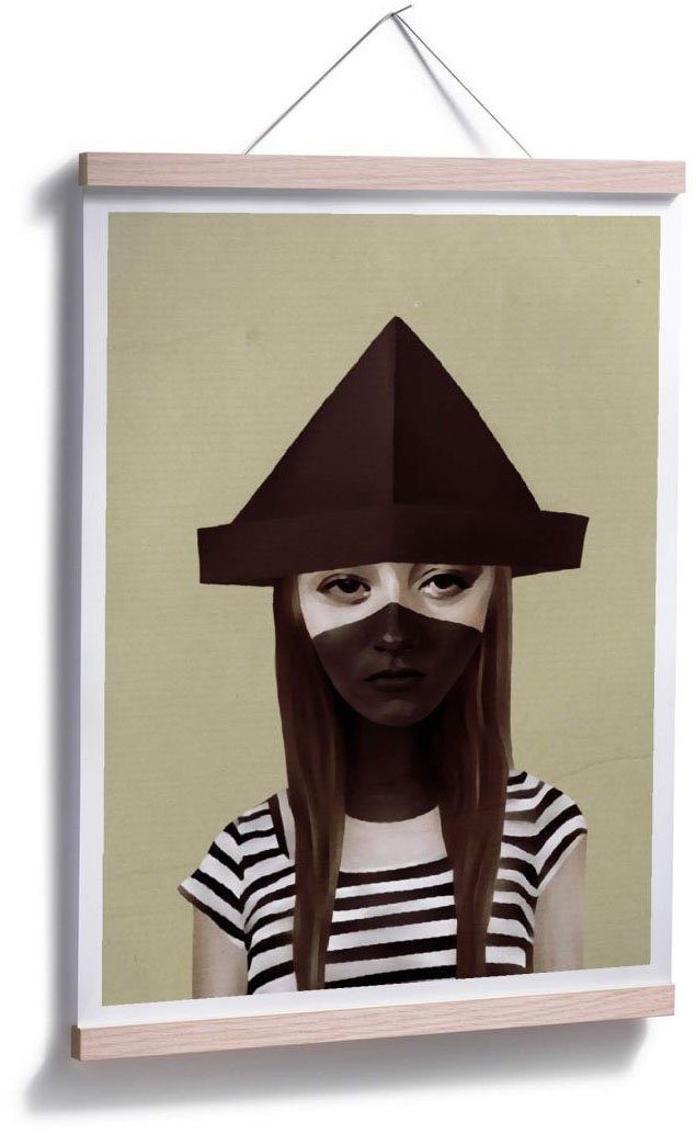 Wall-Art Poster Frau (1 Sailor Matrose Poster, Gesicht Wandposter Papierhut, Bild, Wandbild, St)