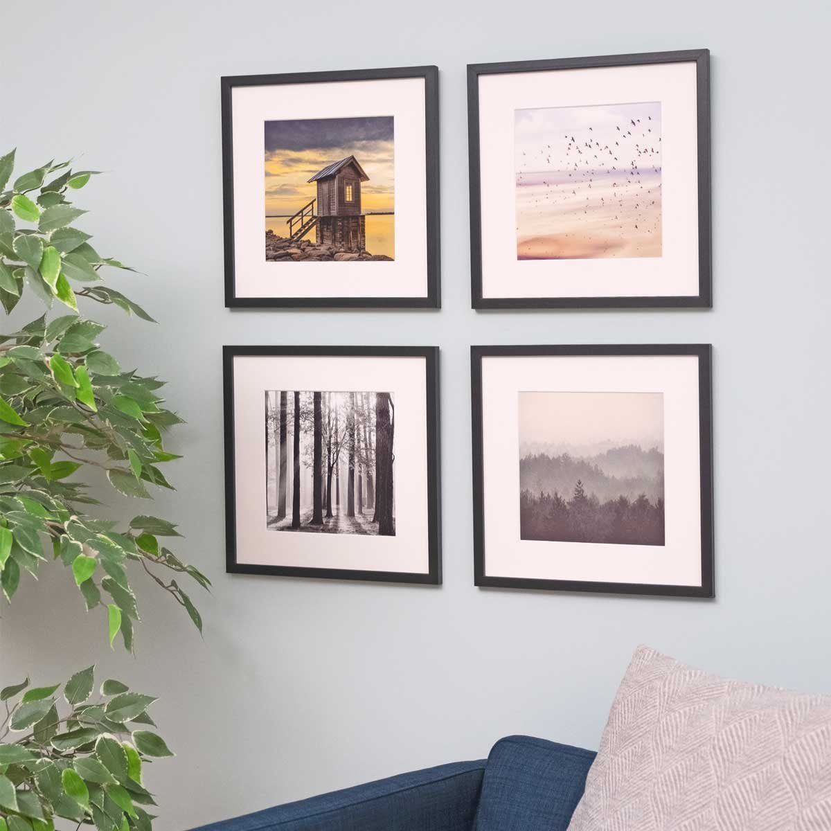 PHOTOLINI Bilderrahmen 4er Set 30x30 cm Modern Schmal mit Passepartout günstig online kaufen