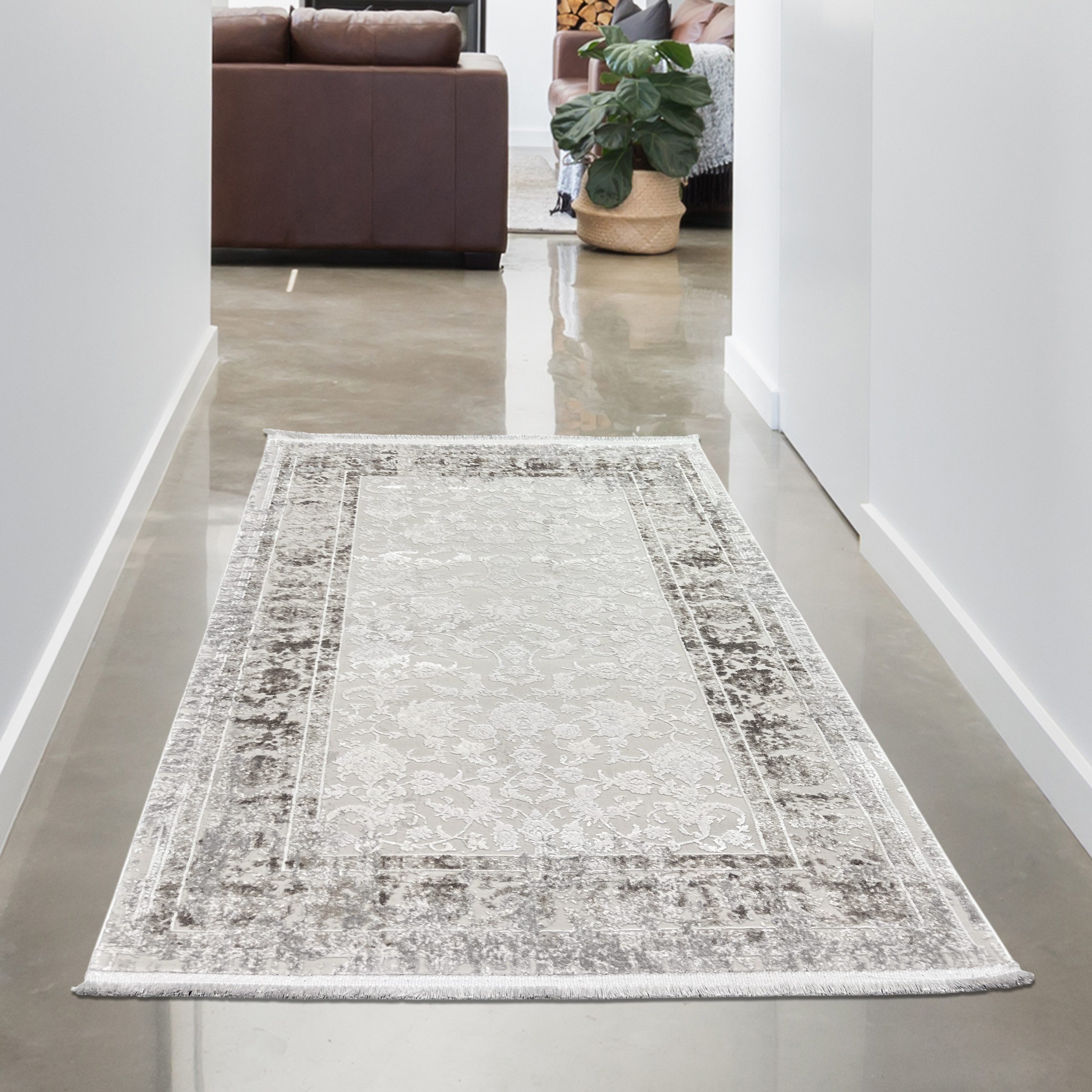 Carpetia Teppich Vintage-Wollteppich orientalisch für Wohnzimmer & Schlafzimmer in Grau, rechteckig