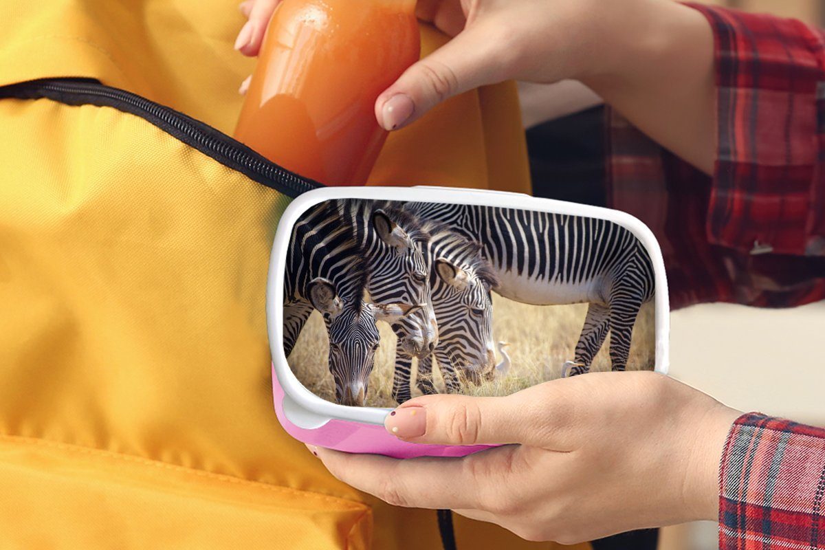 MuchoWow Lunchbox Zebra - Kinder, rosa für Weiden Safari, (2-tlg), - Mädchen, Kunststoff, Brotbox Kunststoff Erwachsene, Snackbox, Brotdose