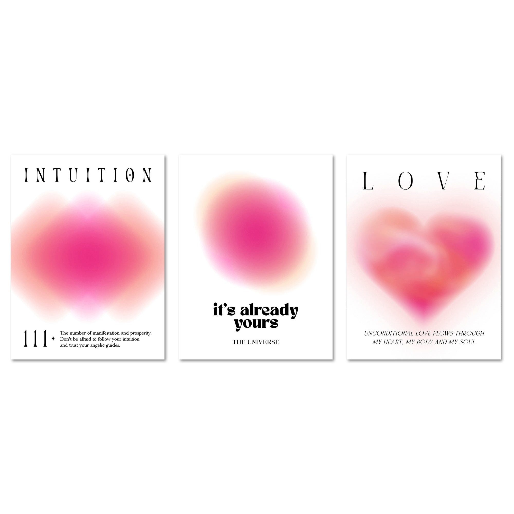 ARTFAVES Bilder-Collage Poster Set - Aura Trio Magenta - 3 Deko Wandbilder rosa, pink, Affirma, (Wandbilder modern, 3 St)