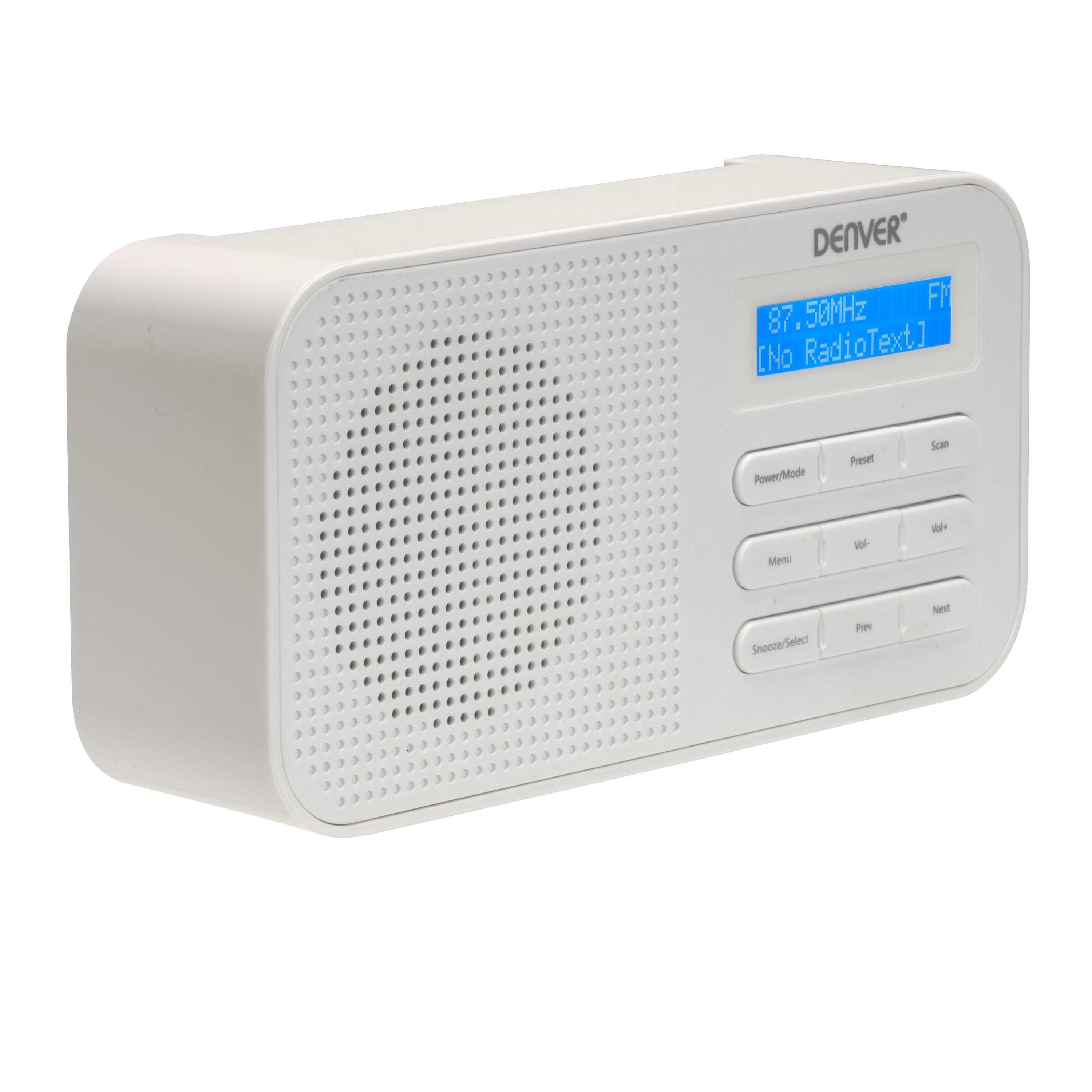 Denver DAB-42W Digitalradio (DAB) (DAB+, FM, 10 Presets, Dual-Wecker, Snooze, Teleskopantenne, 1 W, Kompakt, Dual-Alarm, DAB+/FM)