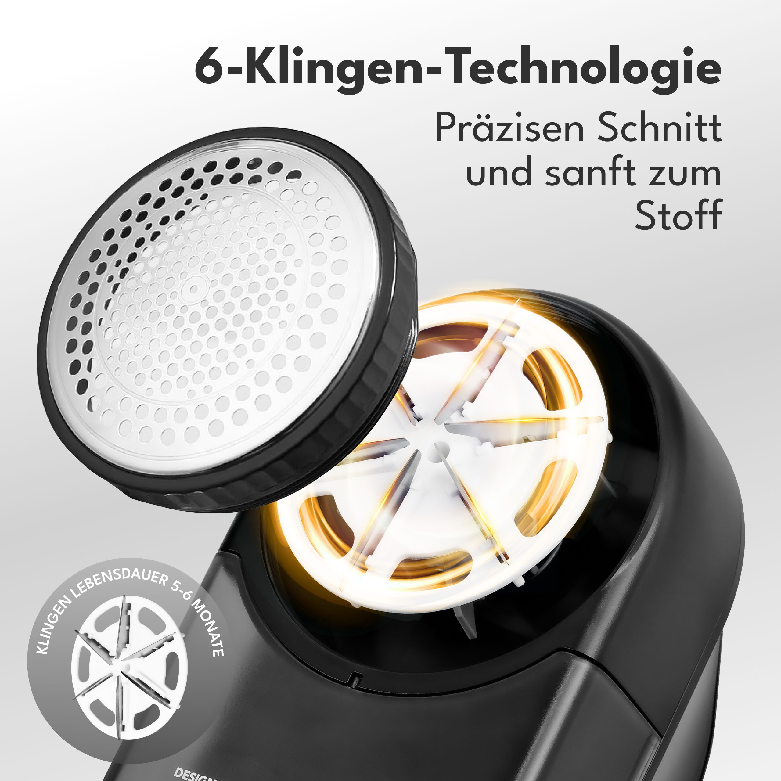 Lebenlang Fusselrasierer Elektrisch - 2000mAh & 2h Laufzeit mit LED-Anzeige & Reinigungspinsel, 3 Ersatzklingen, 6,5cm Schneidekopf, Inkl. Ladekabel & kurze Lad – Bild 3 von 5