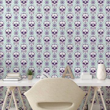 Abakuhaus Vinyltapete selbstklebendes Wohnzimmer Küchenakzent, Geometrisch Blumendamast-Schädel