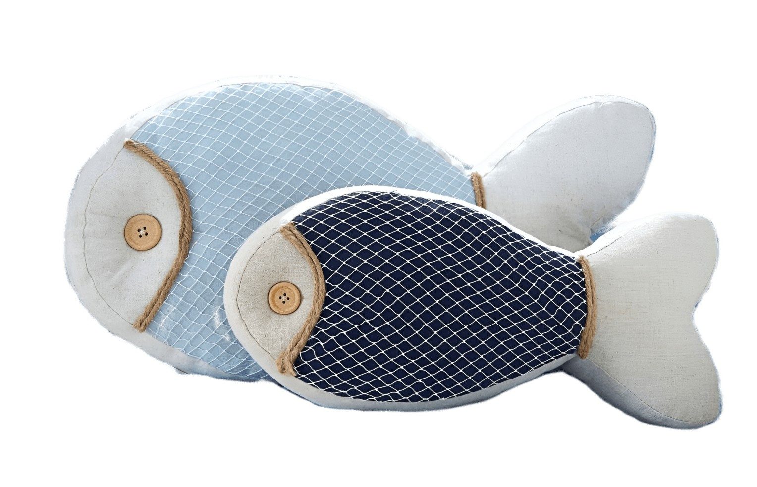 Dekokissen "Fisch" aus Leinen in blau & grau 2er Set 36 + 50 cm lang, Fischkissen
