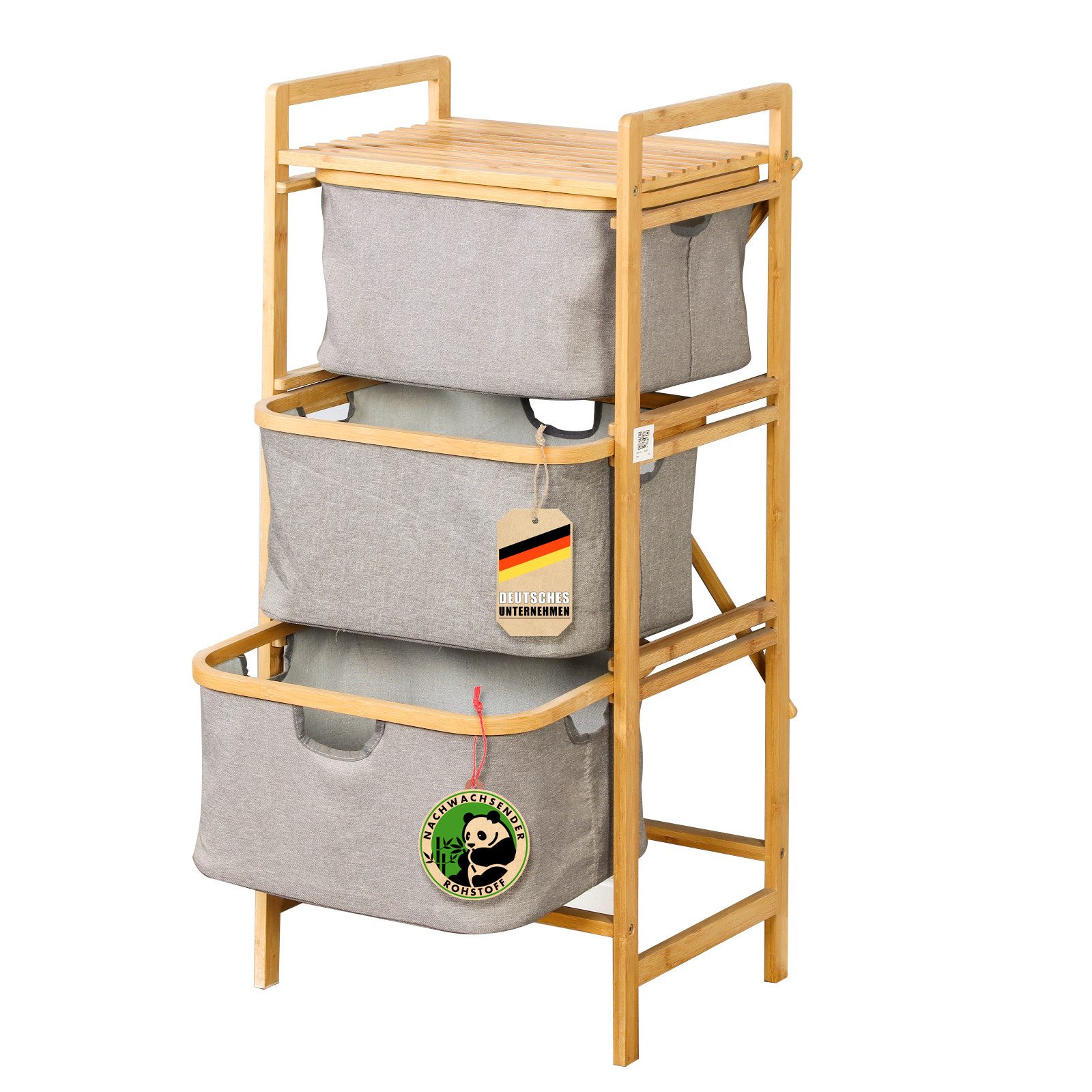 Floordirekt Wäschekorb aus Bambus Missouri, Wäschesortierer mit 3 Fächern, günstig online kaufen