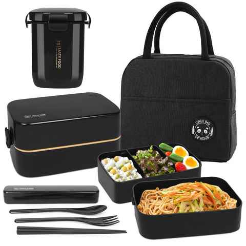 OSTWOLKE Lunchbox Bento Box Set Kunststoff Tragbare Auslaufsichere Lunchbox mit Tasche, inkl. Besteck-Set, mit Suppenbecher