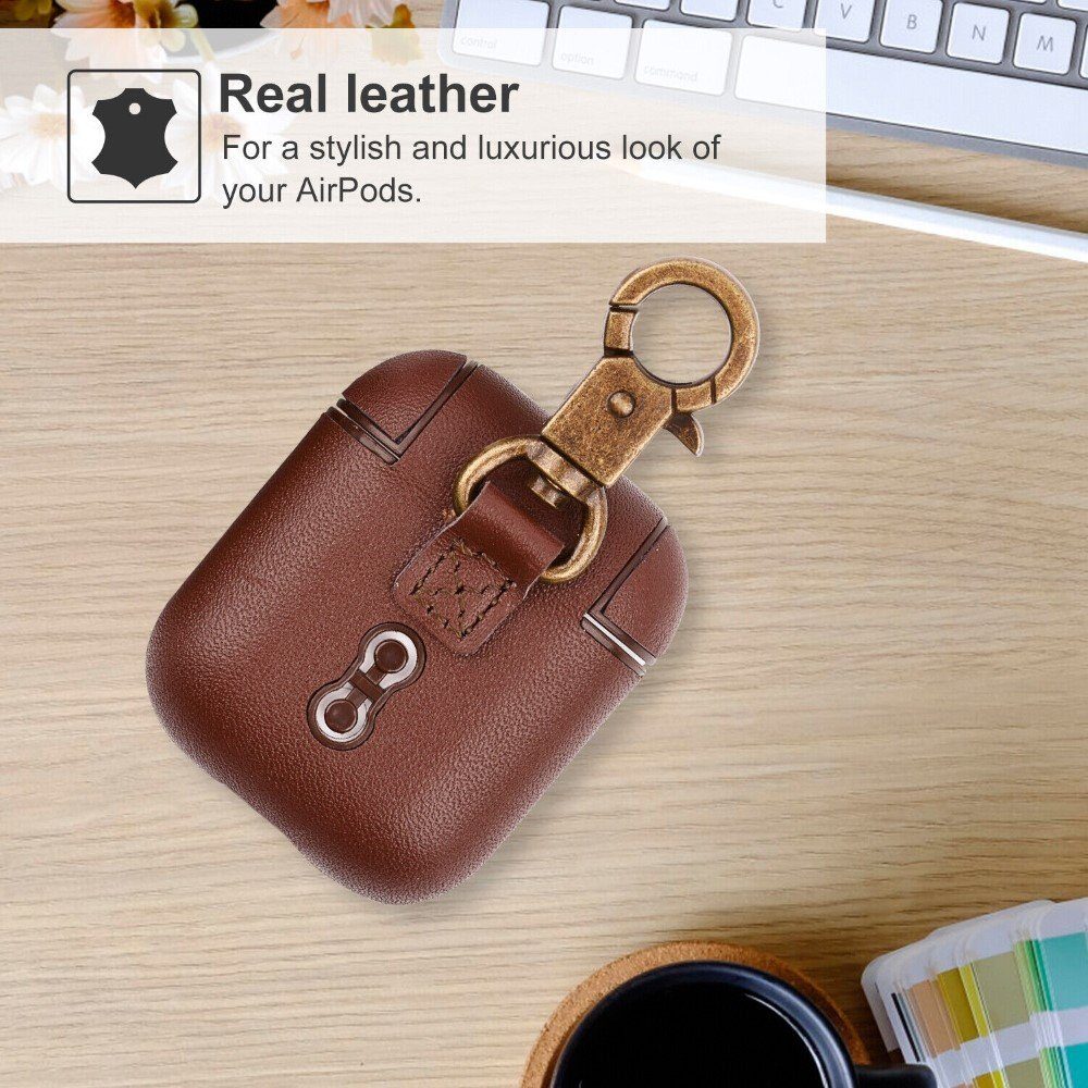 adraw Kopfhörer-Schutzhülle Leder AirPods Hülle: Schutzhülle für AirPods 1 & 2 - Braun, Schutzhülle aus Echtleder für AirPods, leicht und bequem.