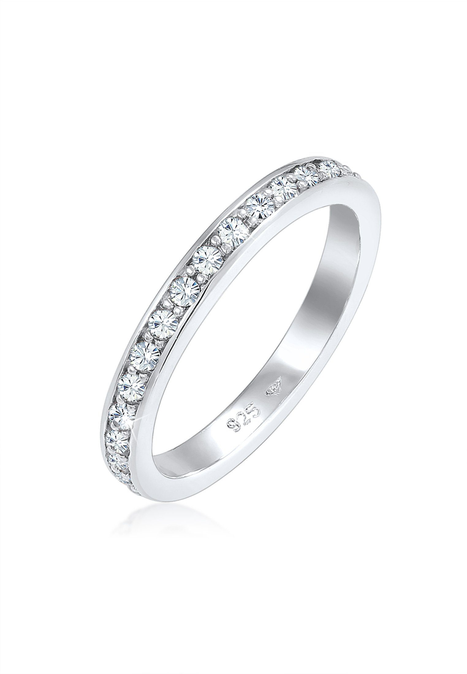 Elli Fingerring Bandring Memoire Glas Kristalle Weiß 925 Silber vergoldet günstig online kaufen