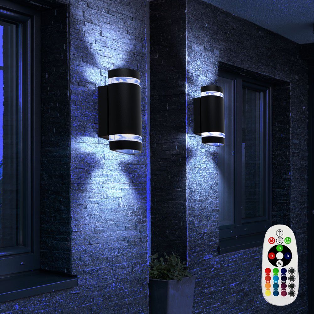 etc-shop Außen-Wandleuchte, Leuchtmittel inklusive, Farbwechsel Wand Set Lampe Fernbedienung Dimmer bunt Farbwechsel, im Warmweiß