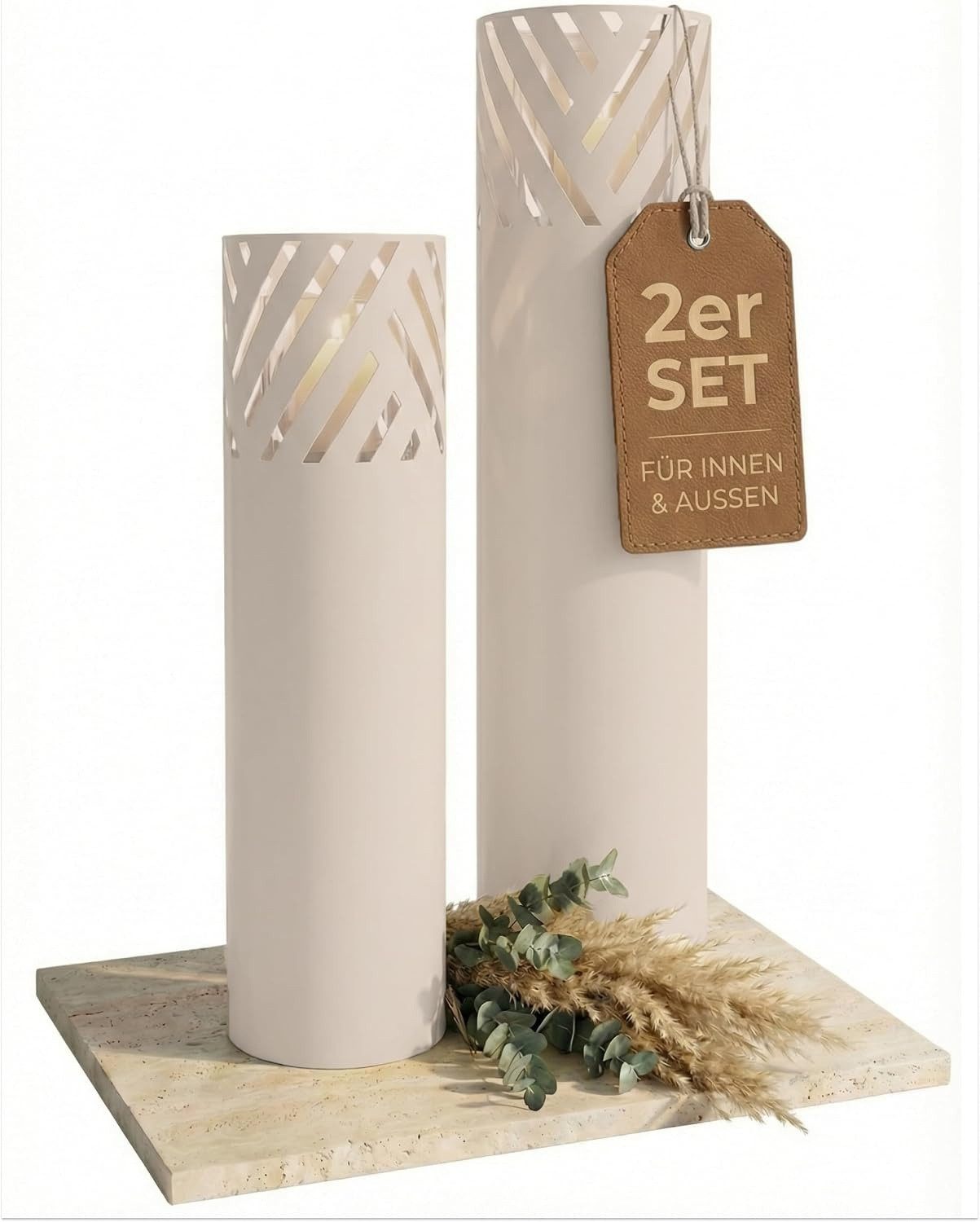Bentson Windlicht Windlichtsäule 2er Set, 75cm + 95cm (2 Windlichtsäulen unterschiedliche Höhen 75 & 95cm, 2 St., Outdoor Garten-/Balkondeko), Erhältlich in Schwarz & Rost-Design