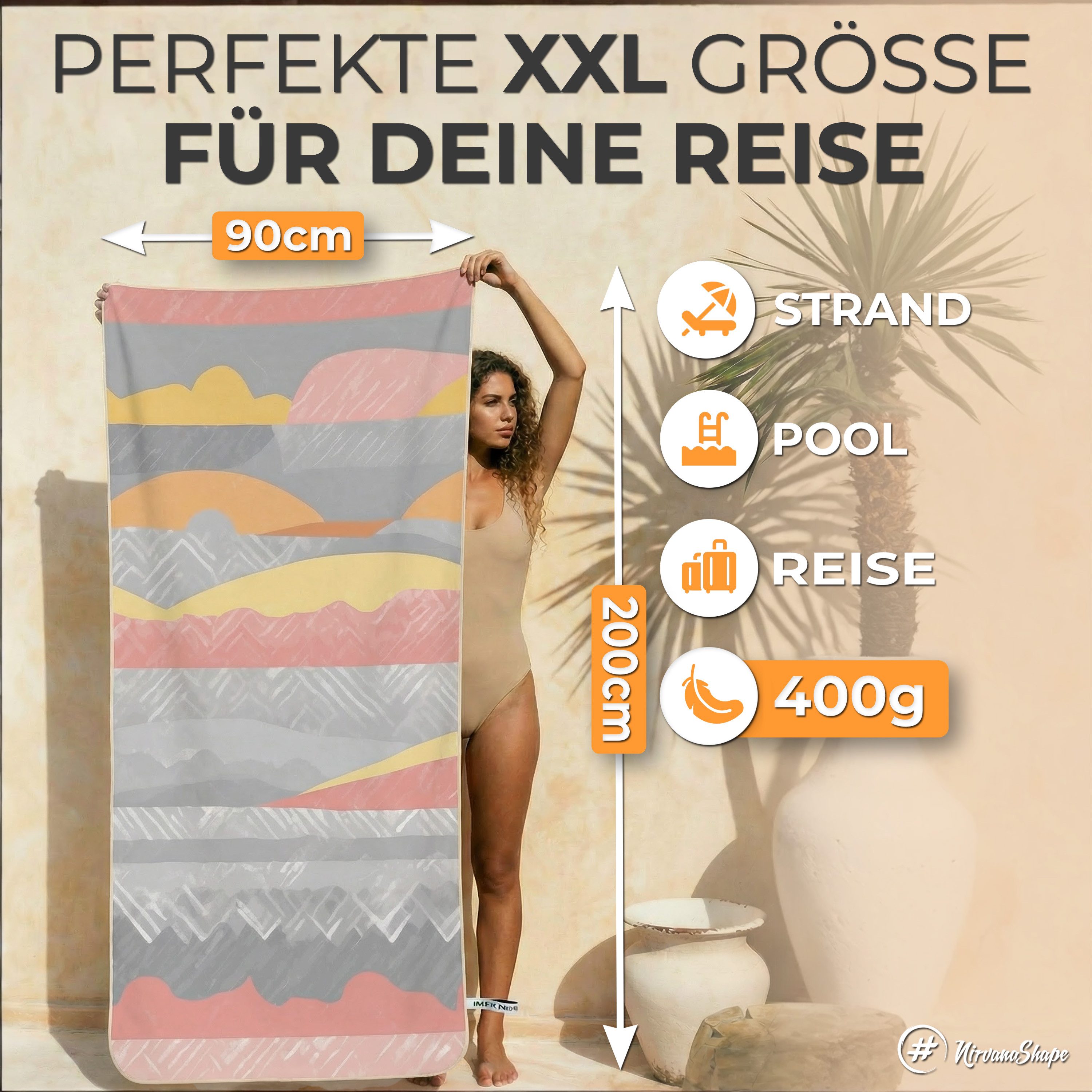 NirvanaShape Strandtuch Reise Handtuch Strandtuch XXL - Strandhandtuch, Mikrofaser Badetuch – Bild 2 von 5