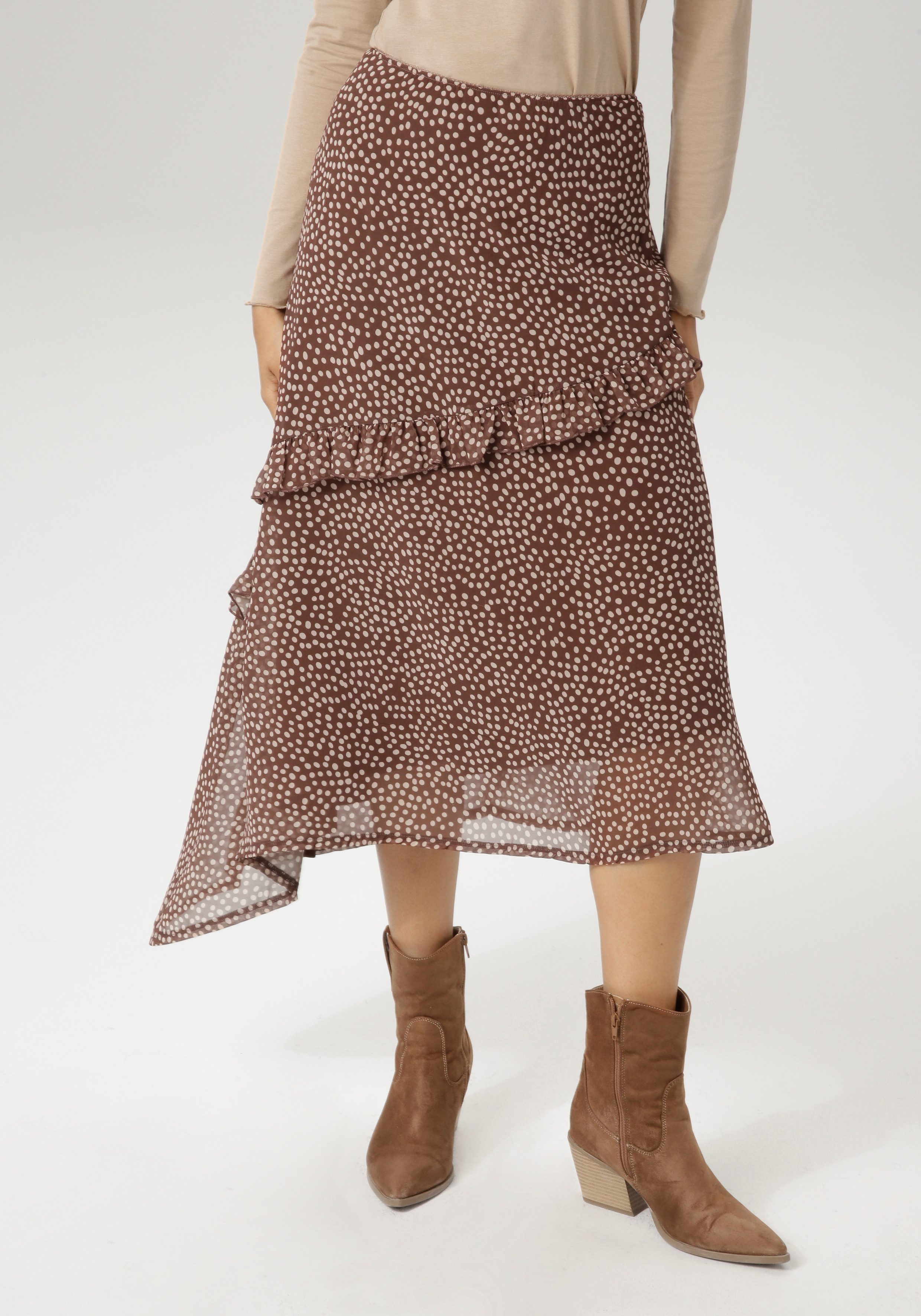 Aniston CASUAL Midirock in asymmetrischer Al-Linien-Form günstig online kaufen
