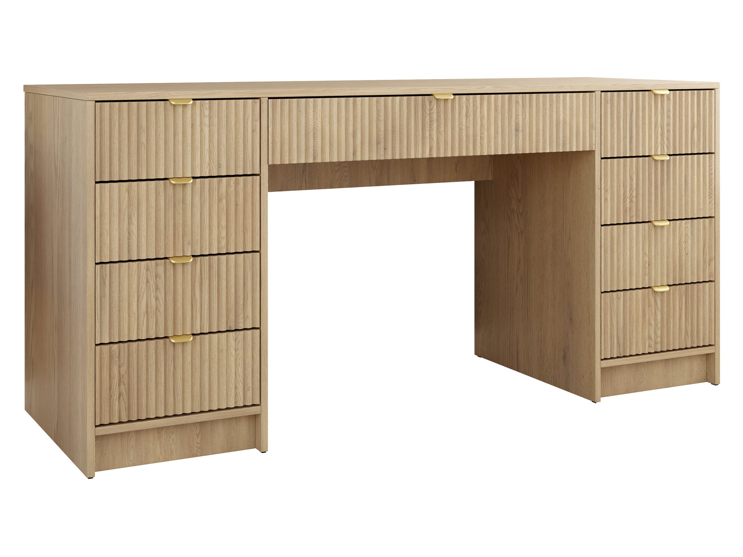 MIRJAN24 Schreibtisch Tireno Bis (mit neun Schubladen), 154x55x76 cm, Goldfarben Aluminiumgriffe, Schminktisch