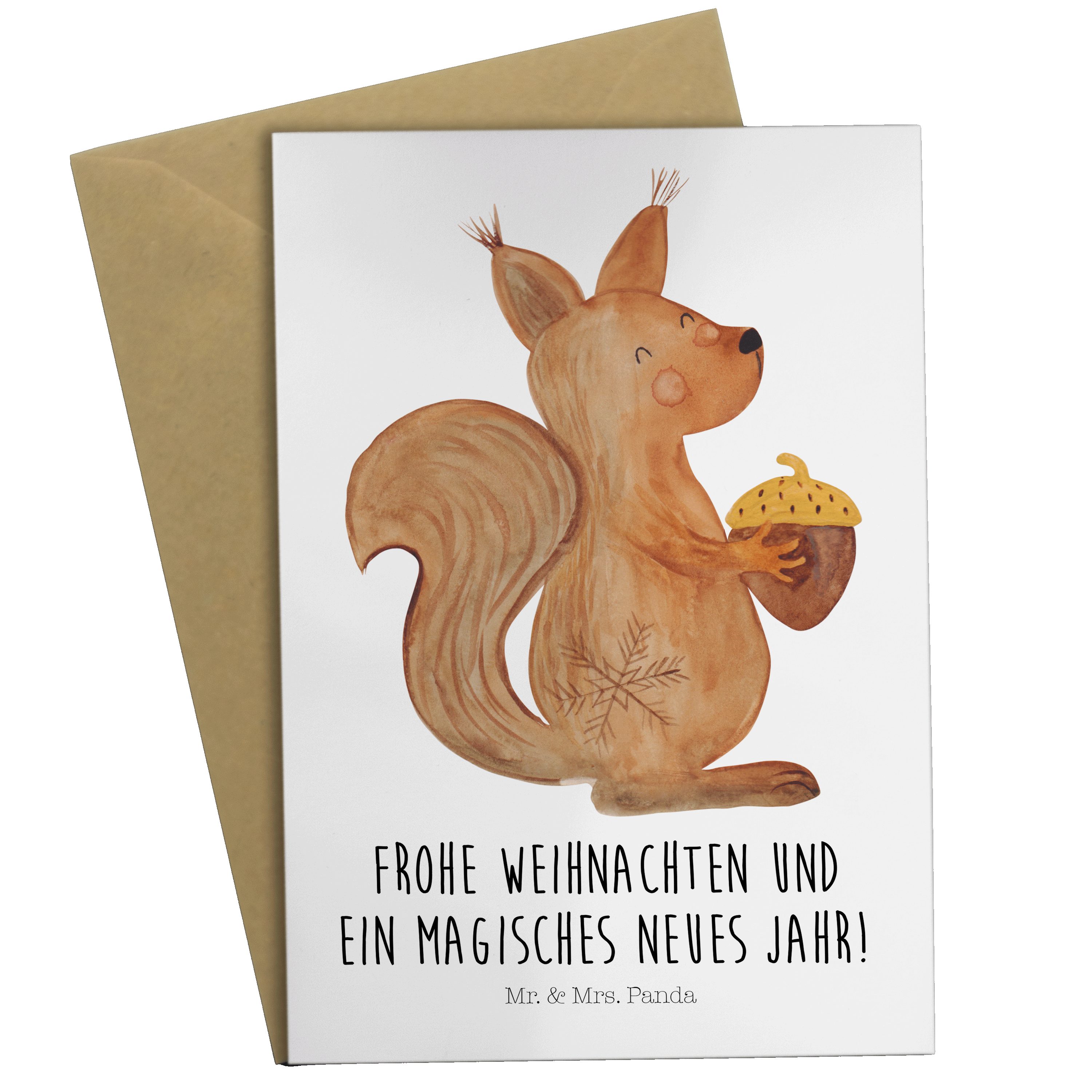 Grußkarte - Mr. Mrs. Wei neues Geschenk, Eichhörnchen Weiß Frohes Jahr, Weihnachtszeit & Panda -