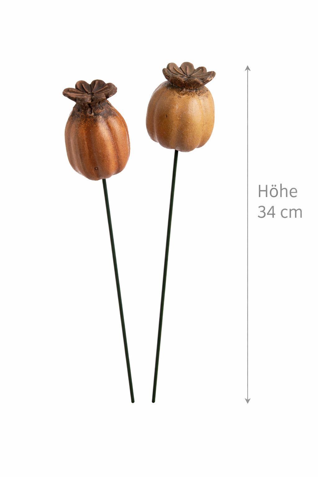 finehomegarden Gartenstecker Mohn Mohnkapsel okka/braun Keramik 2fach sort. Gartenstecker Herbst (Set, 2-St., 2 tlg) H34cm + H44cm Stecker Dekoration Garten 2Größen wählbar