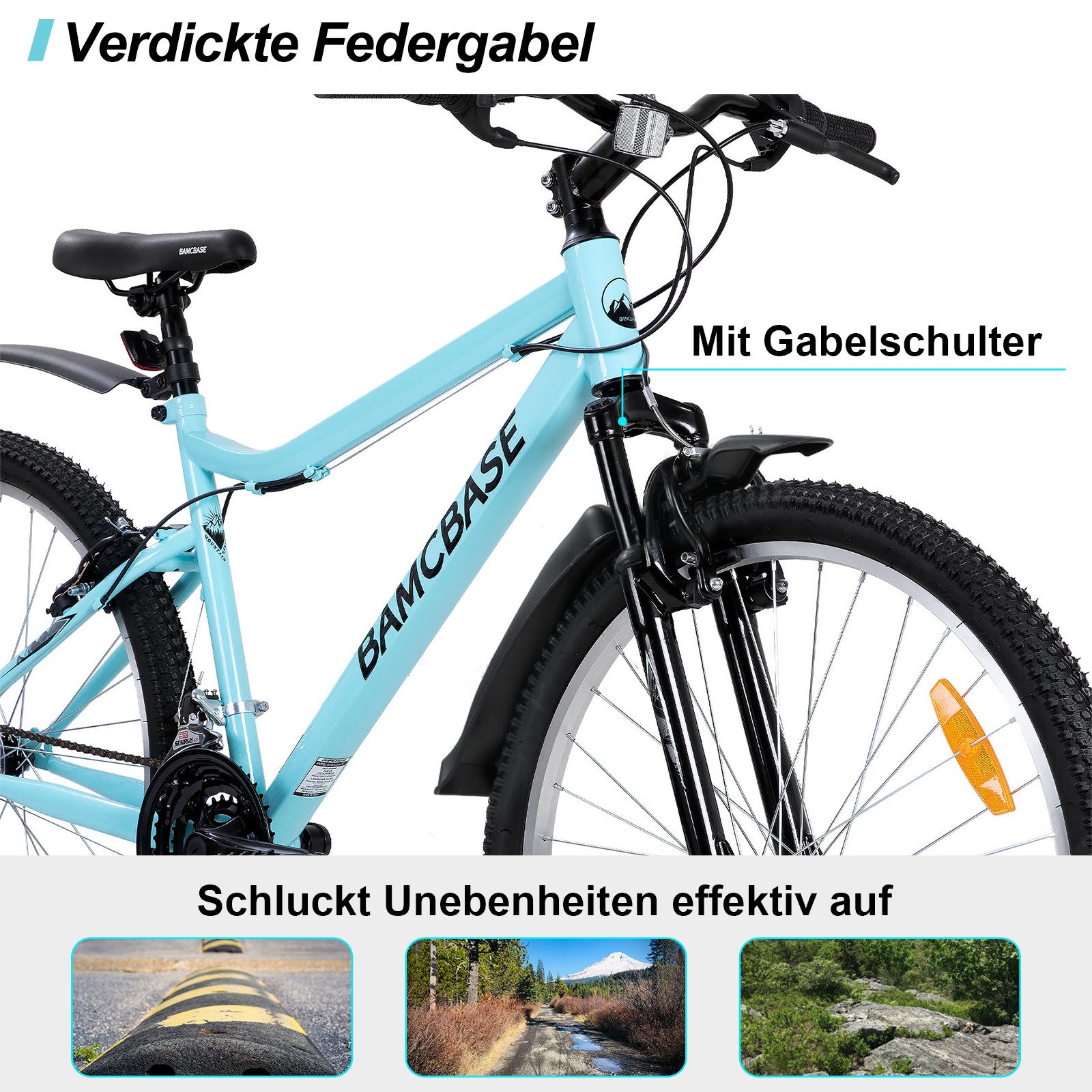HILAND Mountainbike 26 Zoll Damen bike, robust und langlebig, Studenten-Pendlerrad, Mit 18-Gang, Doppel-V-Bremsen, Schutzblechen, für Frauen konzipiert
