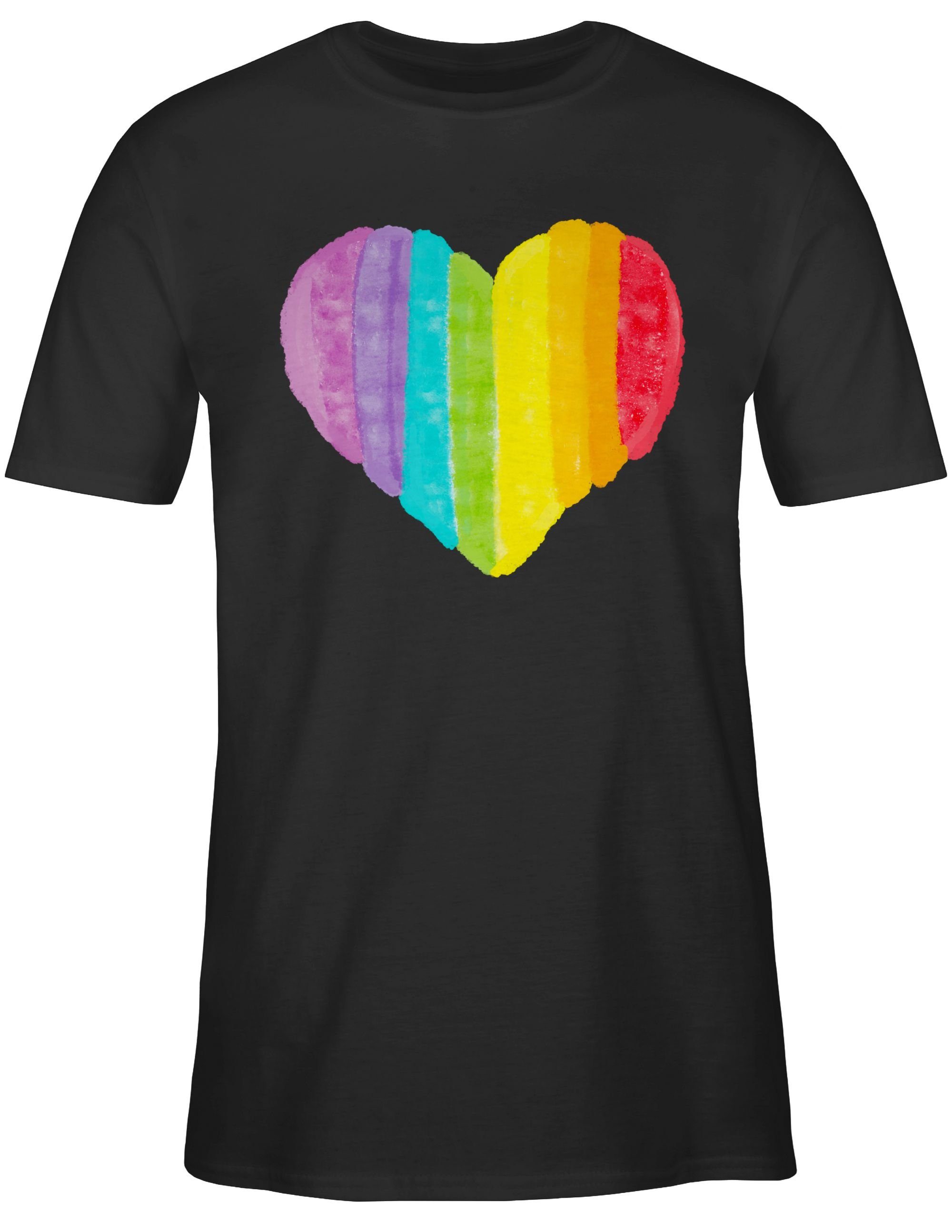 Shirtracer T-Shirt Regenbogen Herz LGBT 01 Kleidung Schwarz