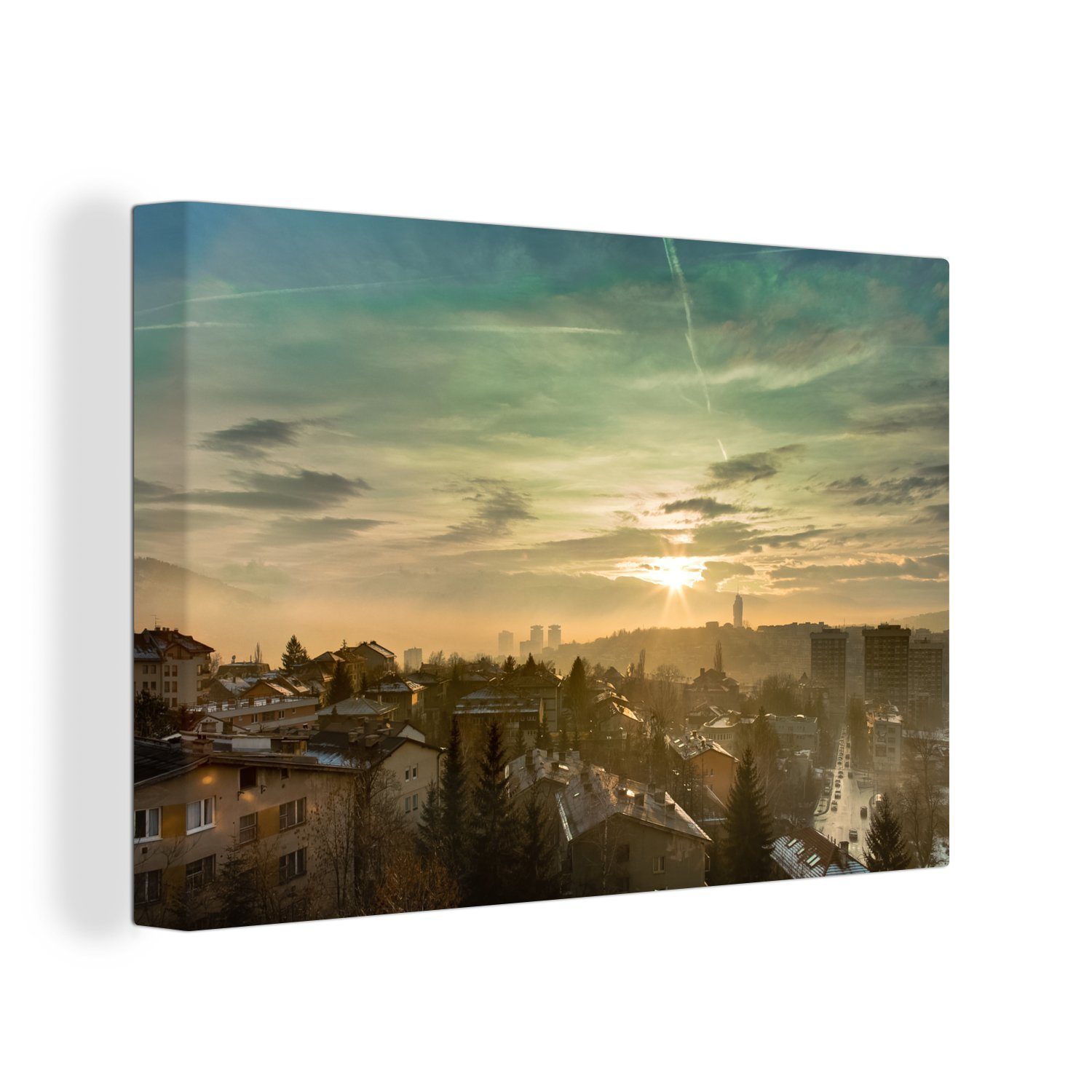 OneMillionCanvasses® Leinwandbild Skyline der bosnischen Stadt Sarajewo, (1 St), Wandbild Leinwandbilder, Aufhängefertig, Wanddeko, 30x20 cm