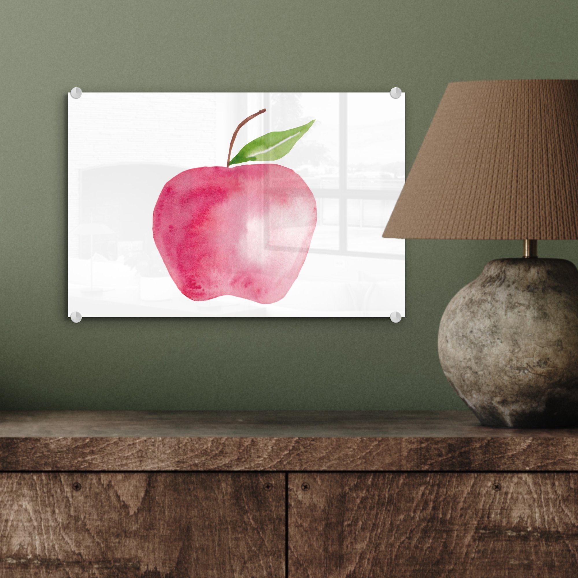 MuchoWow Acrylglasbild Apfel - Glas Obst Bilder Glasbilder Weiß, auf Wandbild auf St), - (1 - Glas - Wanddekoration Foto 