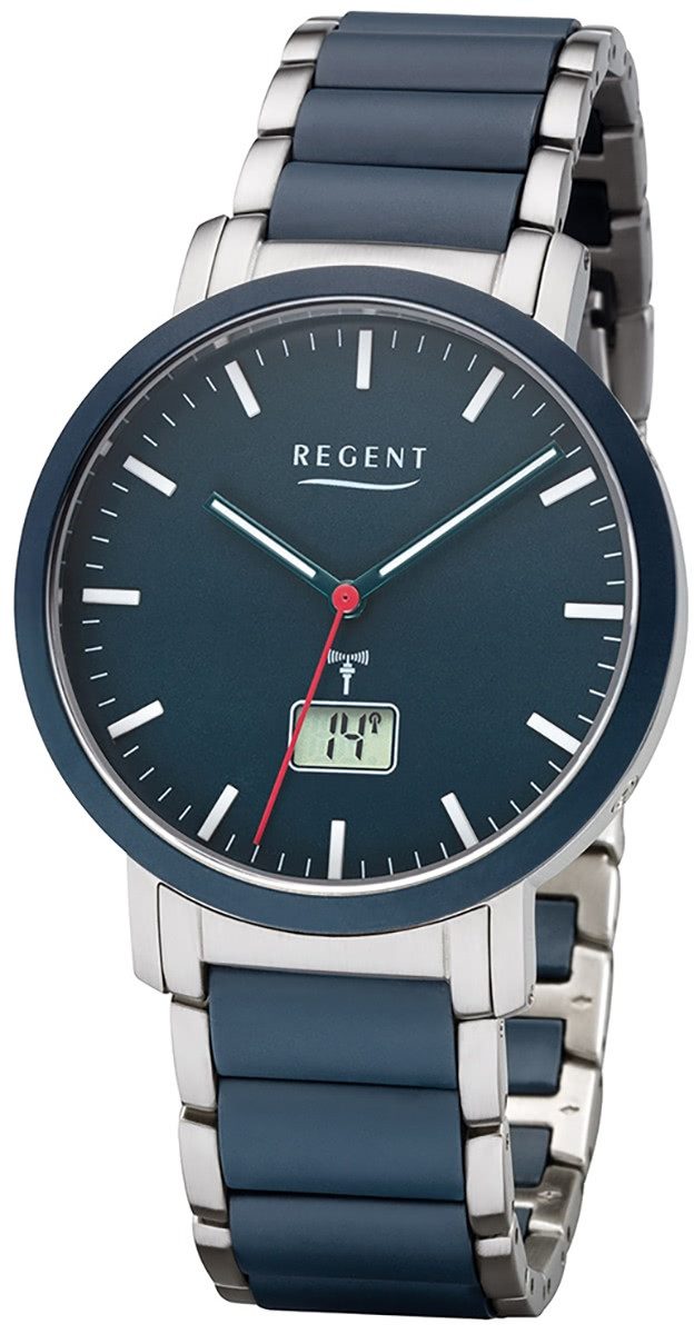 Regent Funkuhr Regent Herren Uhr FR-254 Metall Funk, (Funkuhr), Herren Funkuhr rund, groß (ca. 40mm), Metallarmband
