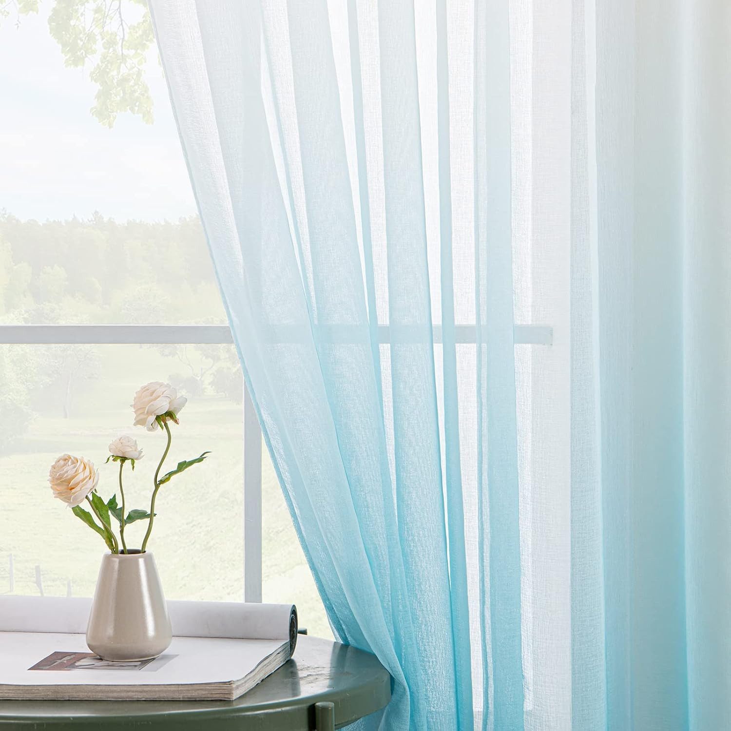 Agger Gardine Transparent Vorhänge Voile Sheer Vorhang mit Ösen Farbverlauf (2 St) – Bild 3 von 4