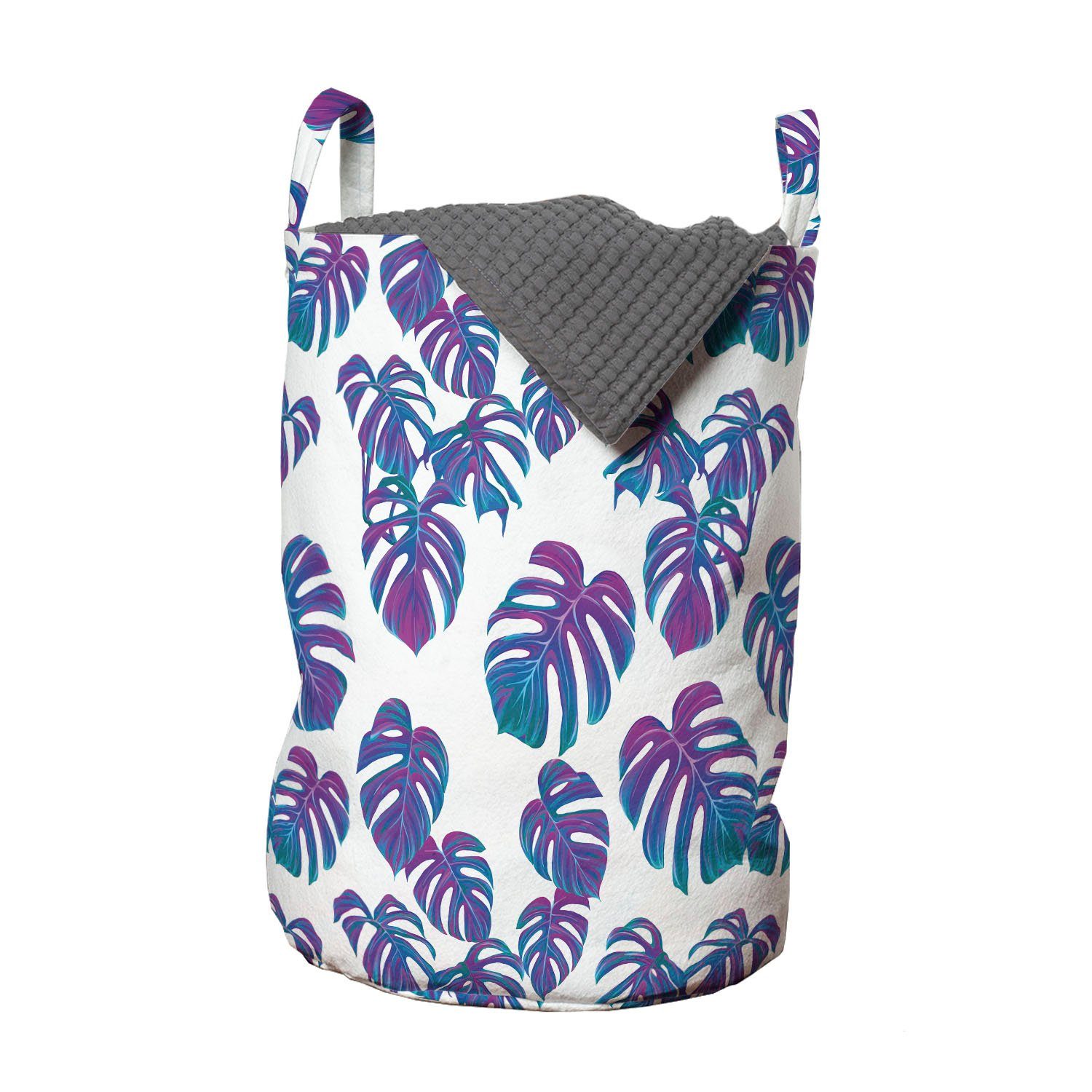 Hawaii-Farben Wäschesäckchen Abakuhaus Griffen Wäschekorb Blattmotive mit Kordelzugverschluss Tropic für Waschsalons,