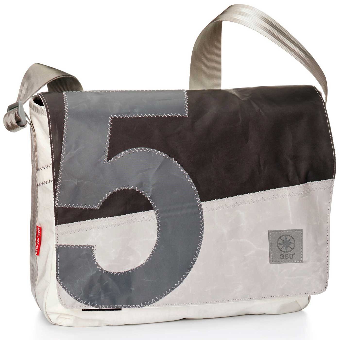 Umhängetasche Handtasche Barkasse weiss-schwarz Zahl grau Laptoptasche 15 Zoll