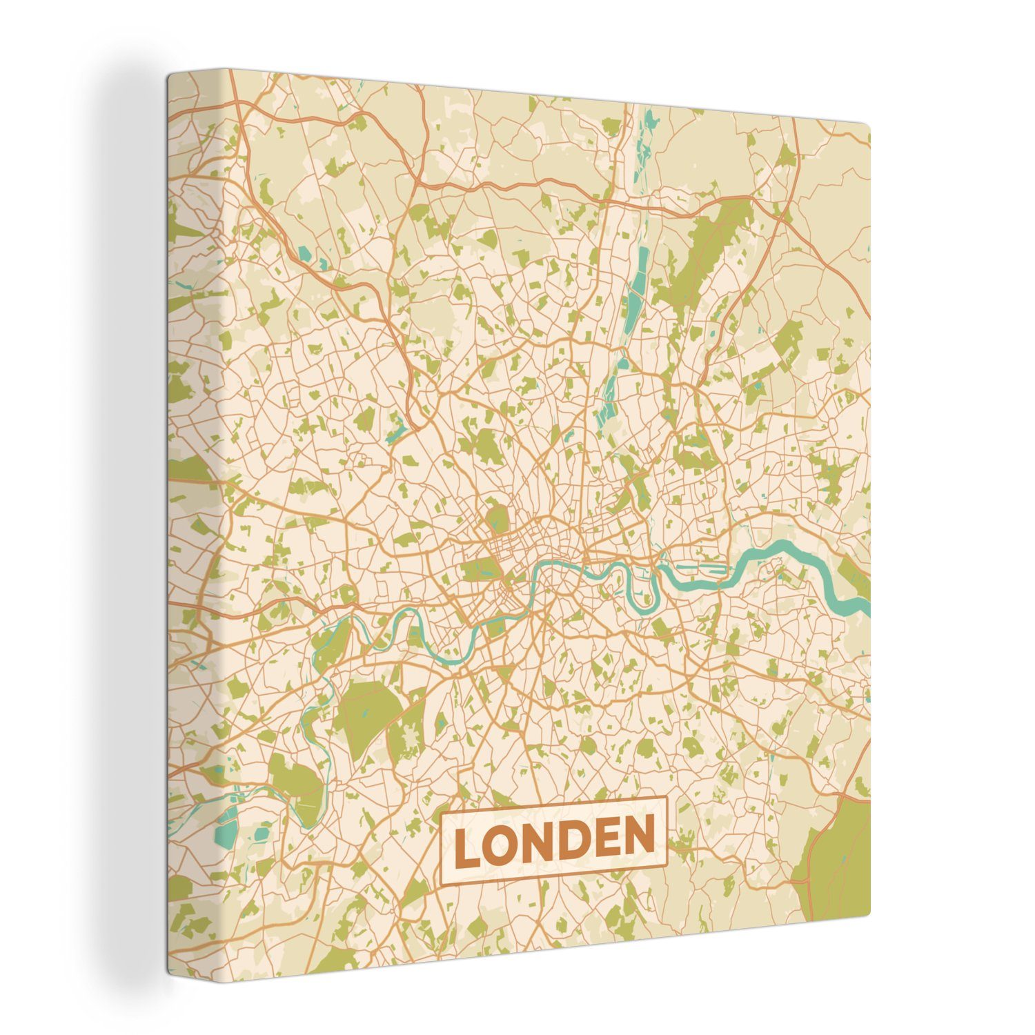 OneMillionCanvasses® Leinwandbild London - Stadtplan - Vintage - Karte, (1 St), Leinwand Bilder für Wohnzimmer Schlafzimmer