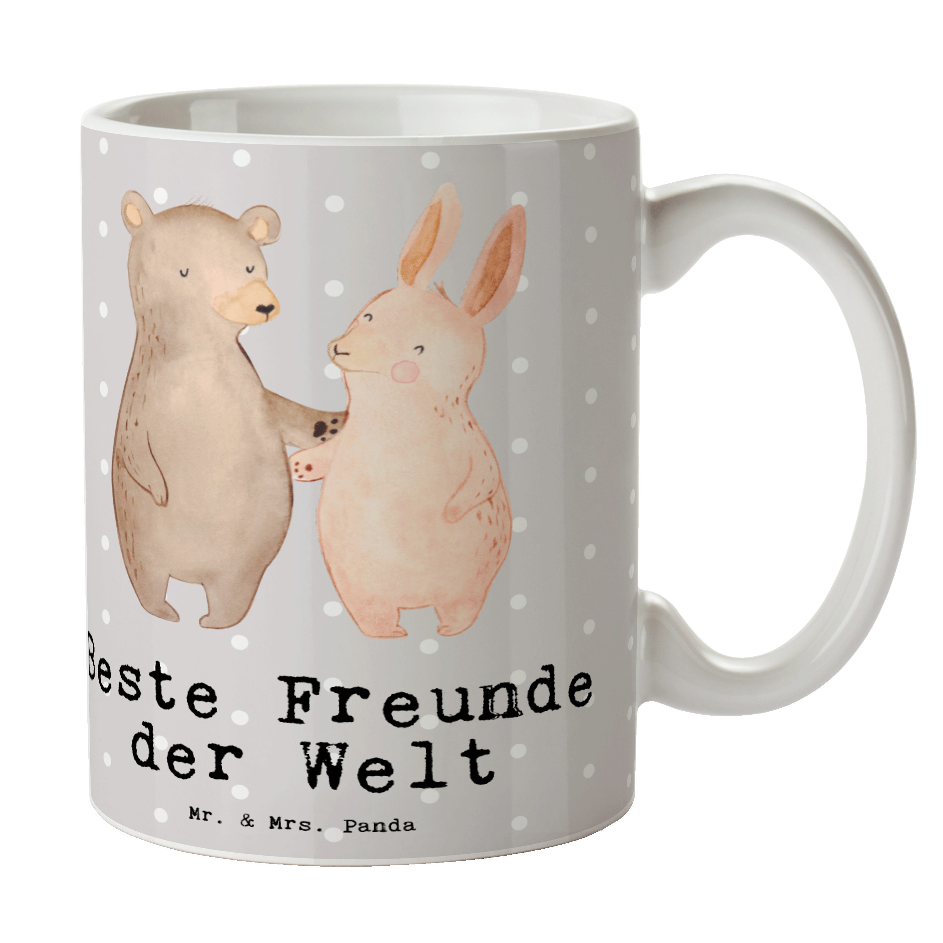 Mr. & Mrs. Panda Tasse Hase Beste Freunde der Welt - Grau Pastell - Geschenk, Geschenk Tasse, Keramik