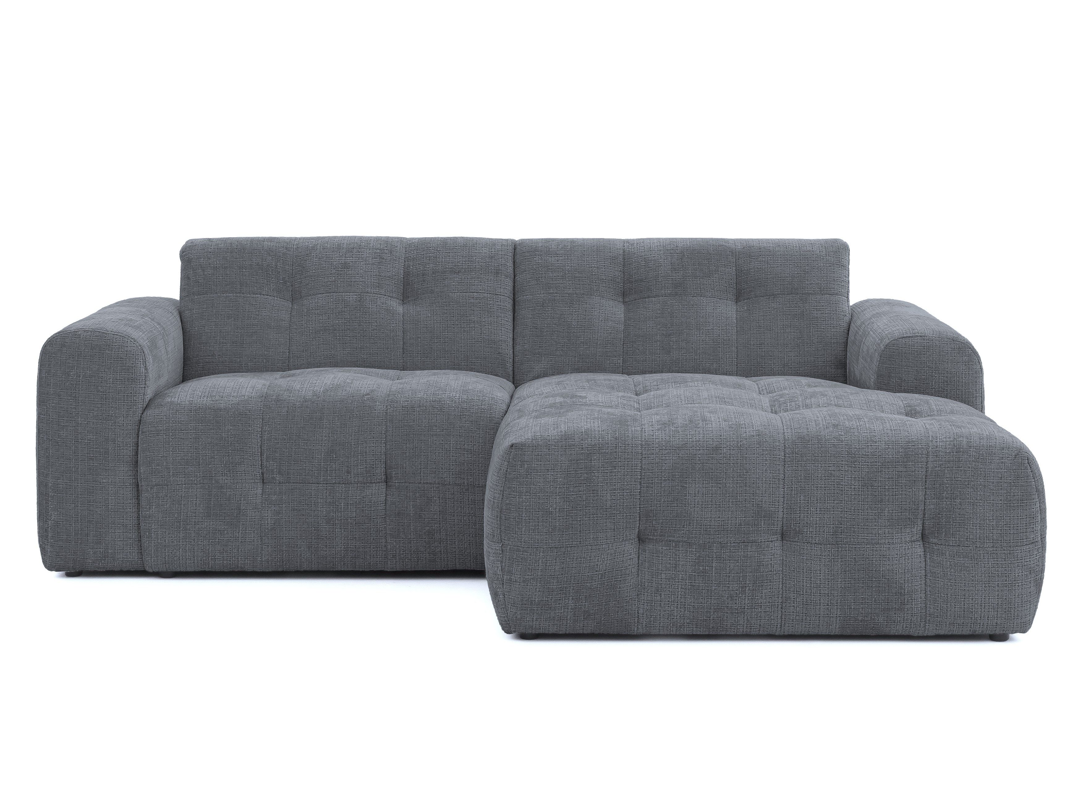 luma-home Ecksofa 21045, mit Ottomane rechts und raffinierten Steppungen, B234/T161/H79 cm, Wellenunterfederung, weicher, strapazierfähiger Chenille-Bezug in Grau
