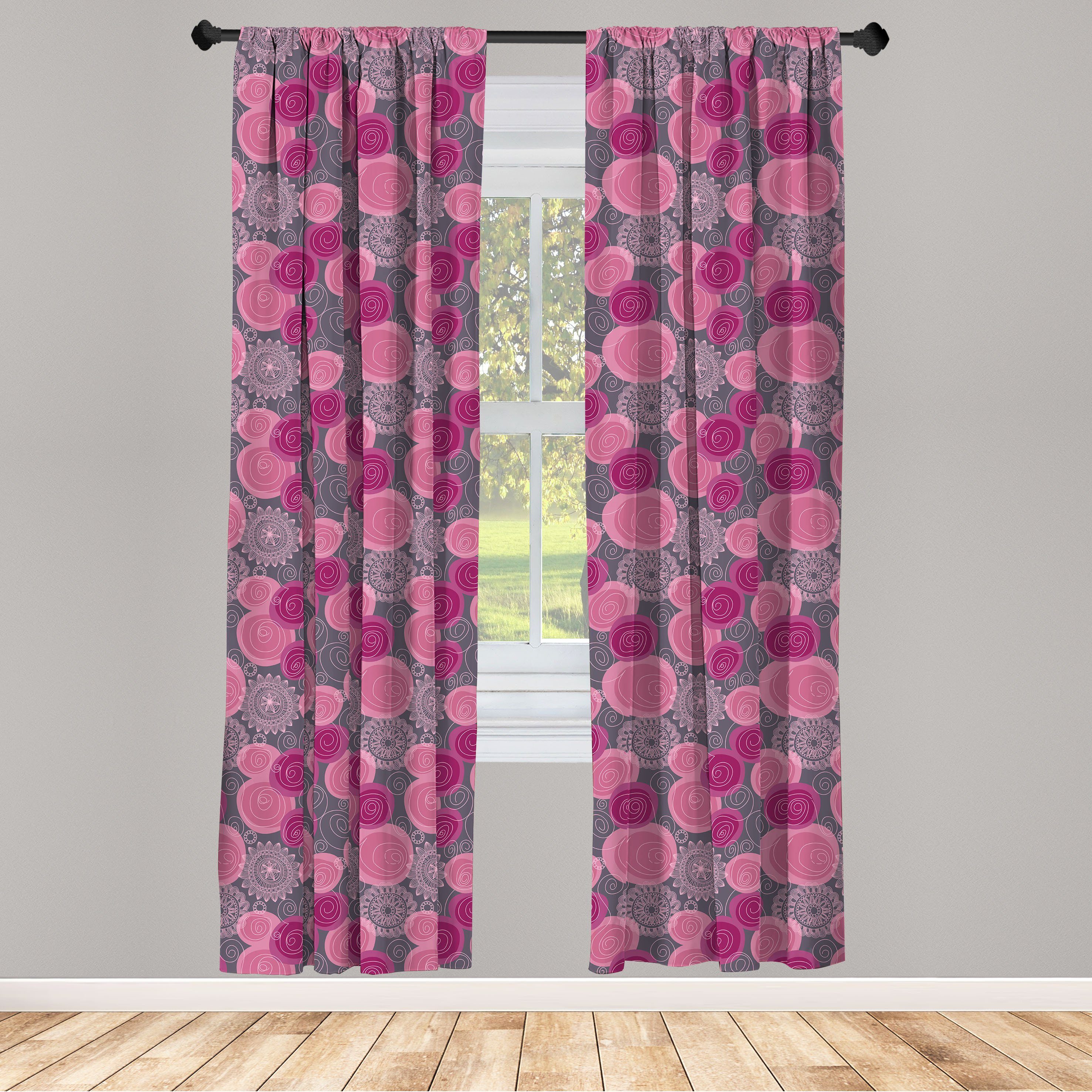 Gardine Vorhang für Wohnzimmer Schlafzimmer Dekor, Abakuhaus, Microfaser, Rosa und Grau Lace gewirbelte Kreis | Fertiggardinen