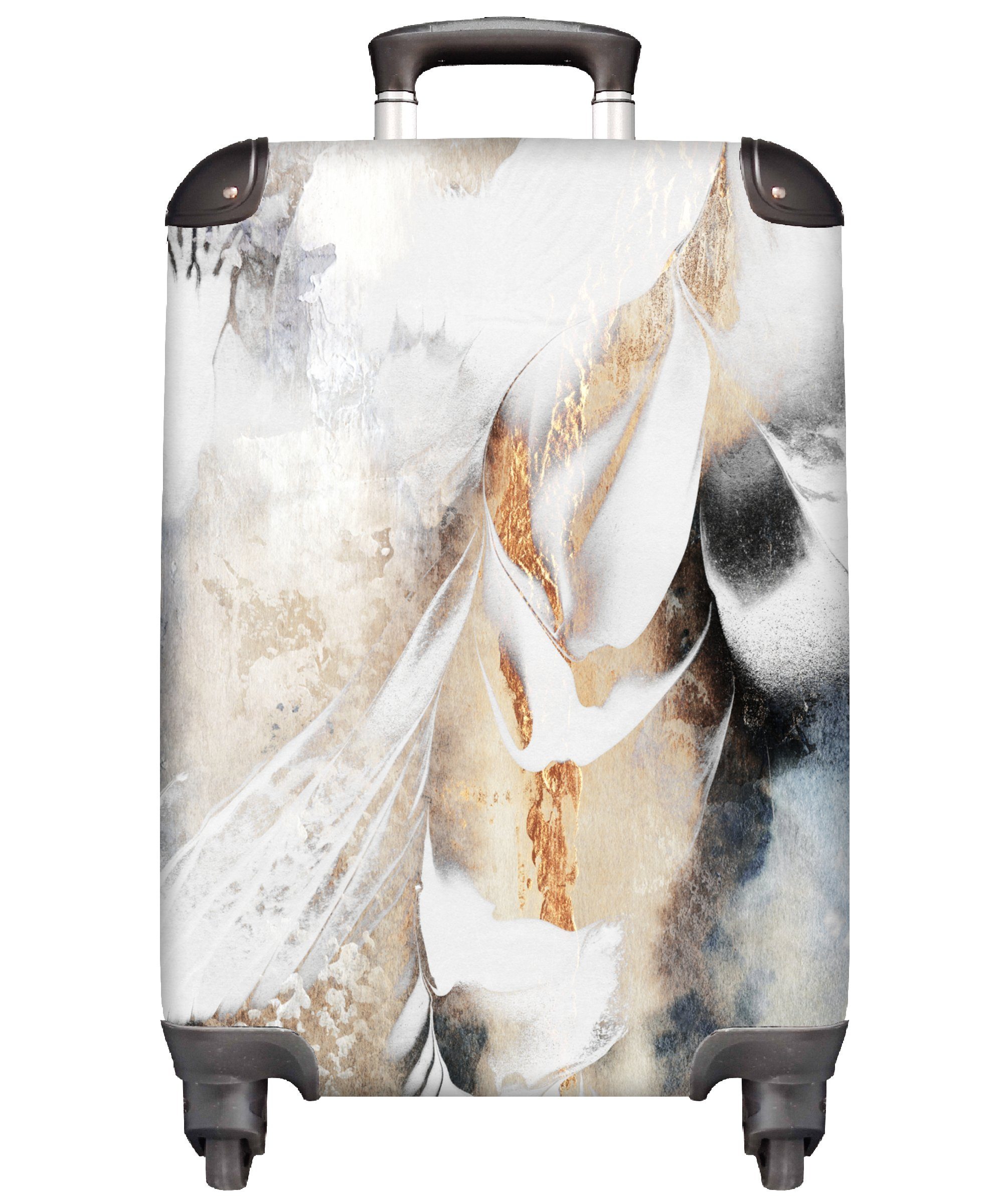 MuchoWow Handgepäckkoffer Abstrakt - Gold - Design - Luxe, 4 Rollen, Reisetasche mit rollen, Handgepäck für Ferien, Trolley, Reisekoffer