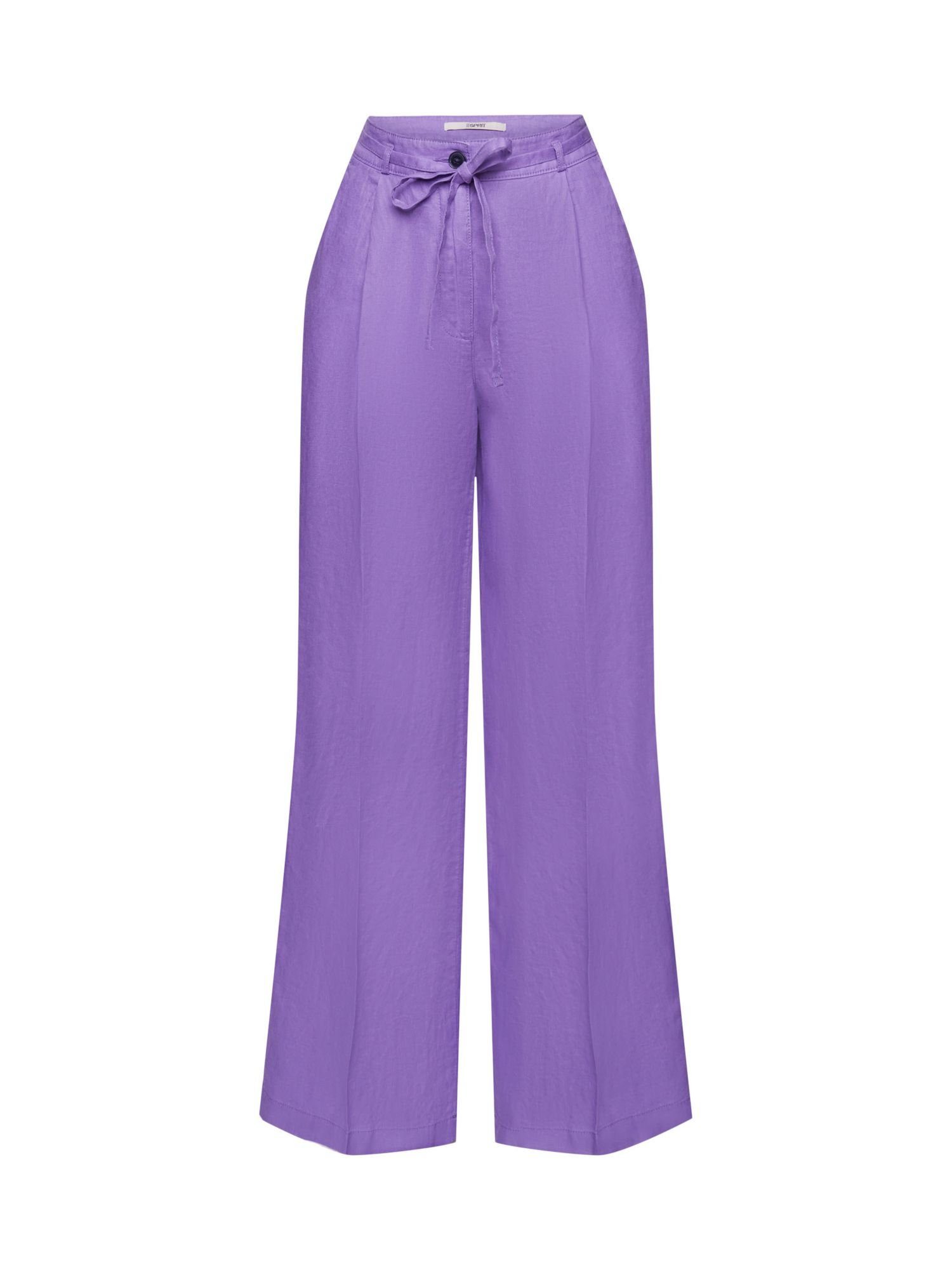 Esprit Stoffhose Leinenhose mit weitem Bein PURPLE