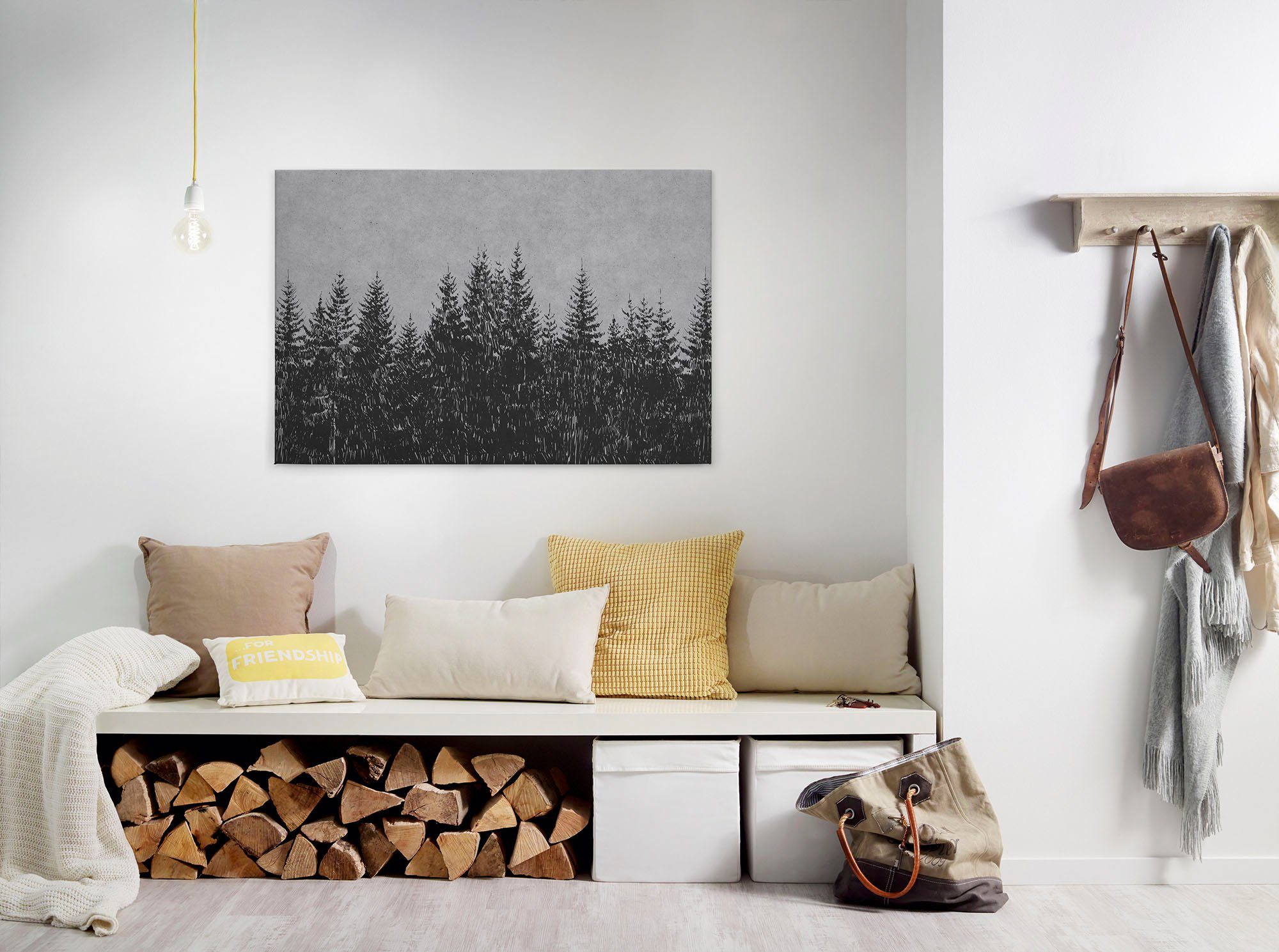 A.S. Création Leinwandbild black forest 3, Kinder, Kunst, Wald (1 St), Wald Bild Keilrahmen Schwarz Grau Leinwand-Bild Wohnzimmer modern Wand